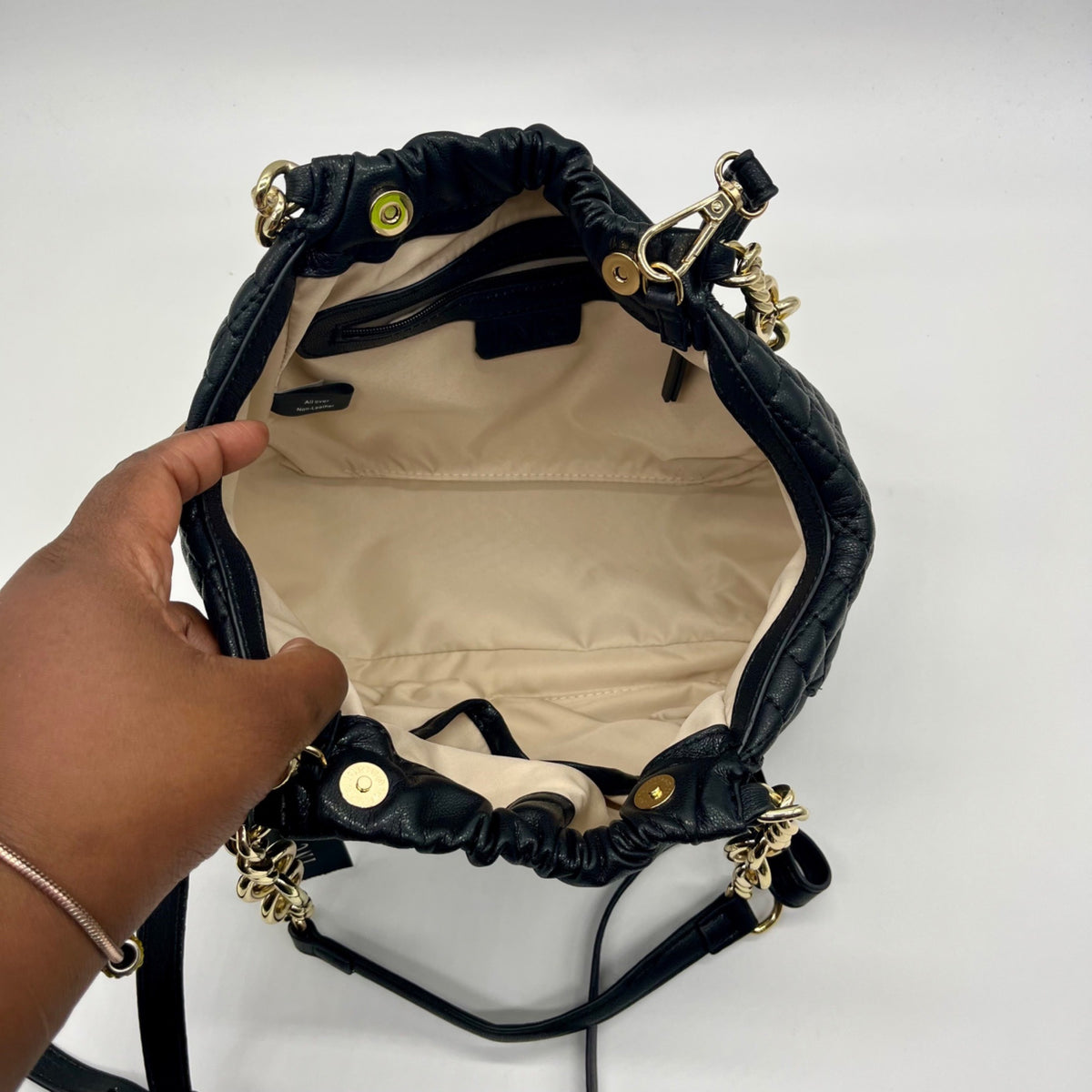 I.N.C. International Concepts Black Faux Leather Kemah Chain Medium Satchel