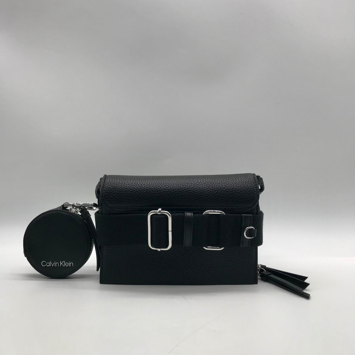 Calvin Klein Black Pebbled Faux Leather Wallet Crossbody &amp; Coin Pouch