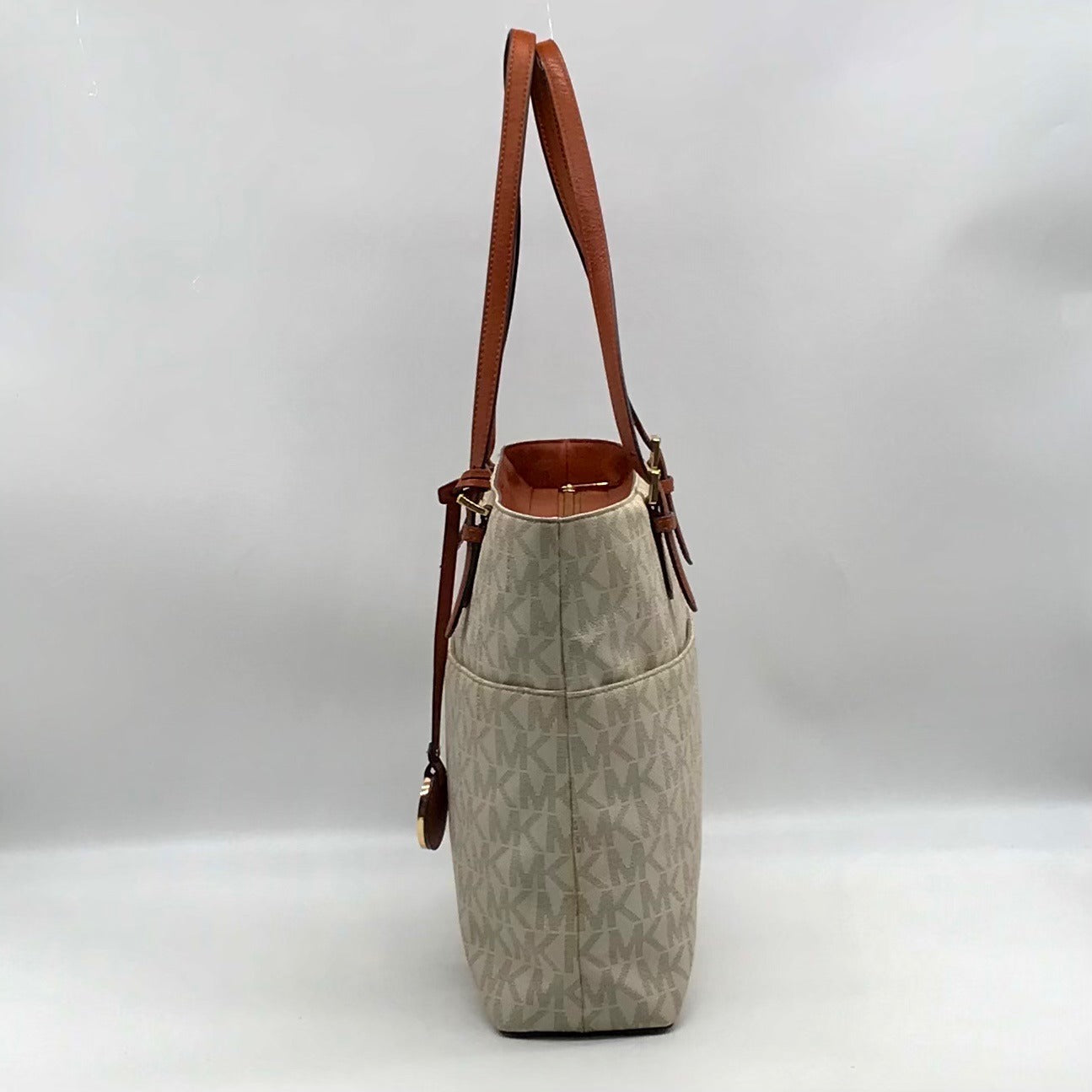 Michael Kors Vanilla And Brown Monogram Coated Canvas Bedford Tote Bag