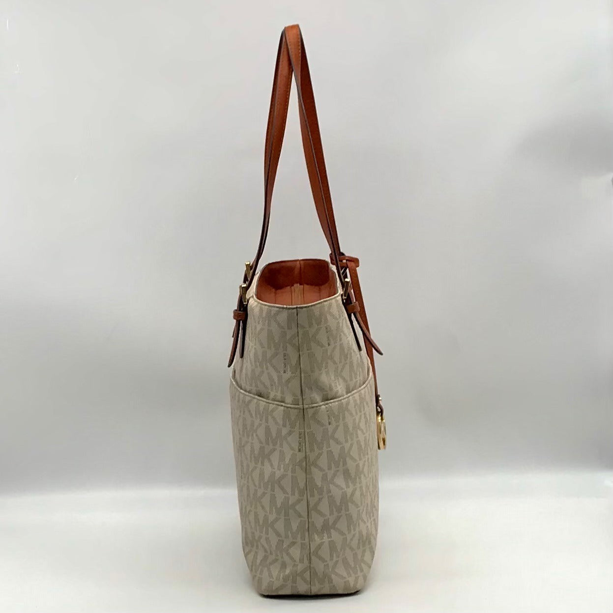 Michael Kors Vanilla And Brown Monogram Coated Canvas Bedford Tote Bag