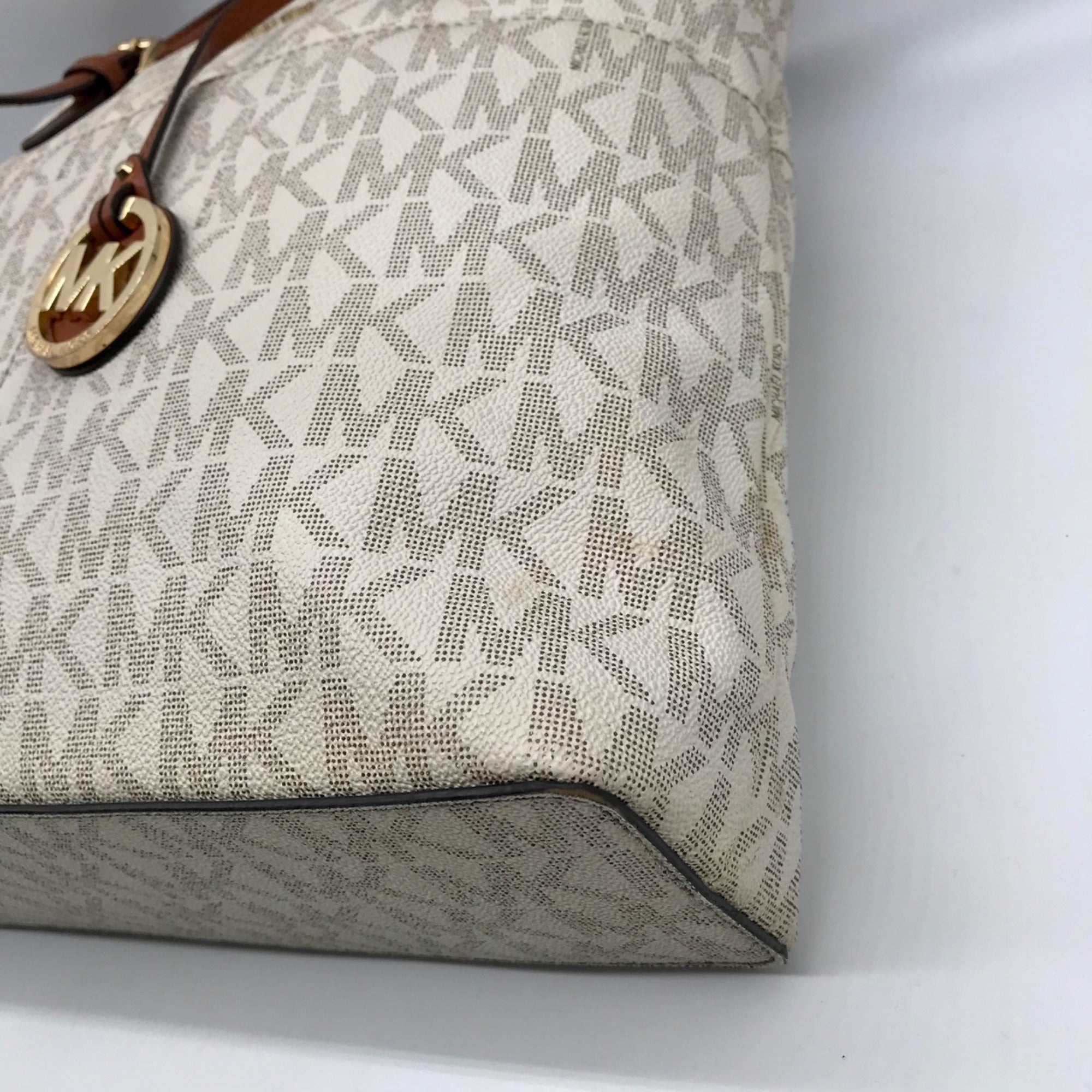 Michael Kors Vanilla And Brown Monogram Coated Canvas Bedford Tote Bag