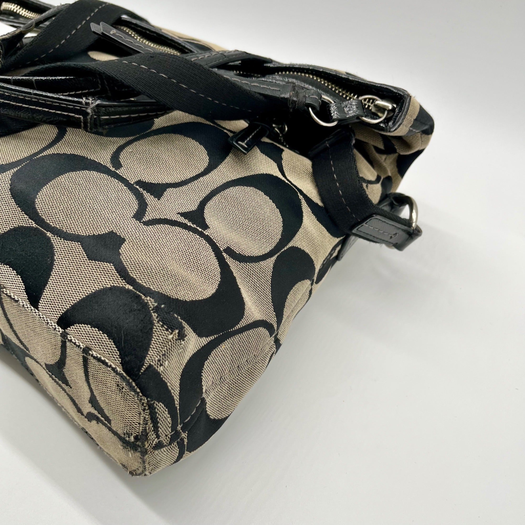 Coach Signature Stripe Fold over Tote Bag F23304