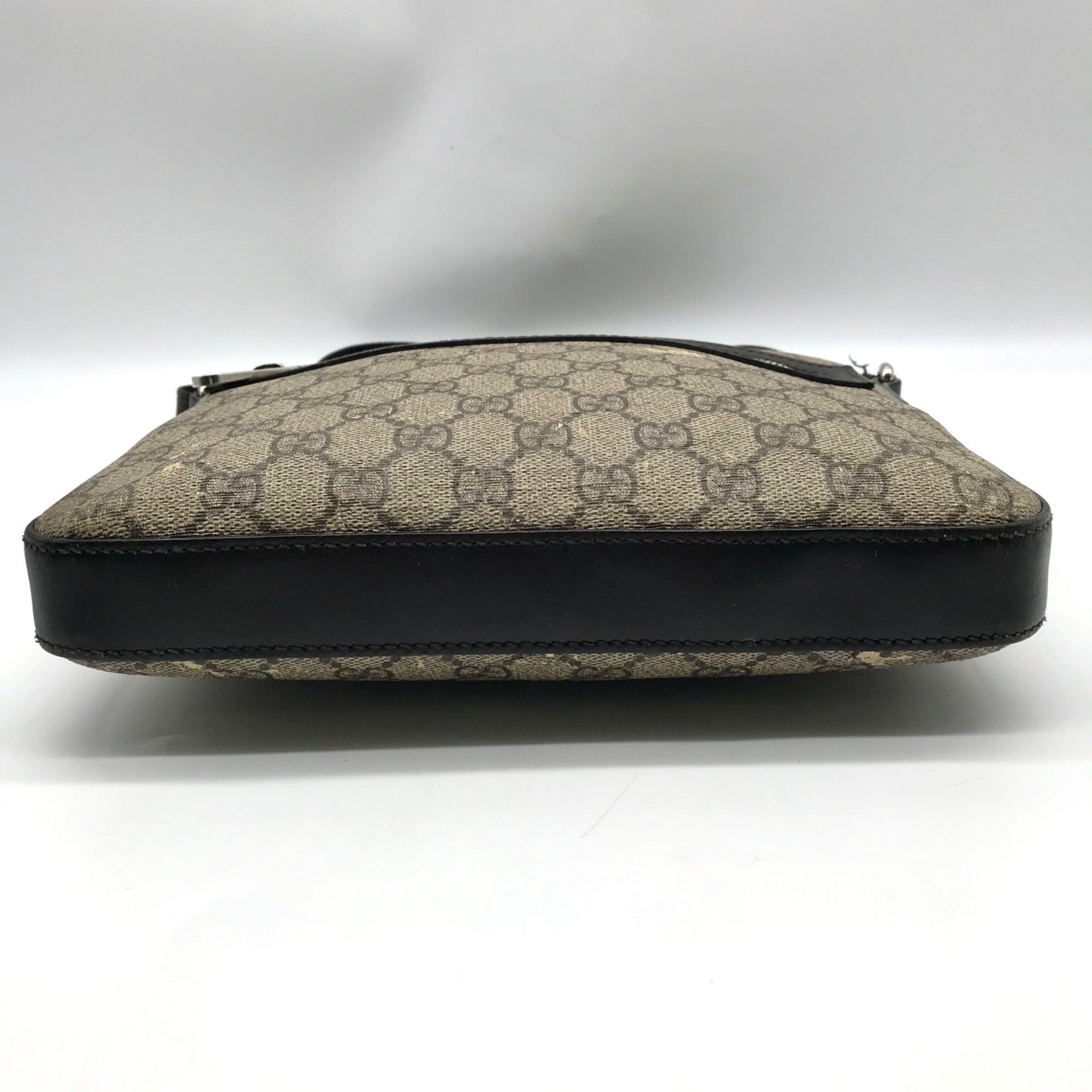 Gucci Dark Brown Leather and Signature GG Supreme Canvas Crossbody Bag