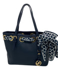 Michael Kors Navy Saffiano Leather Jet Set Scarf Tote