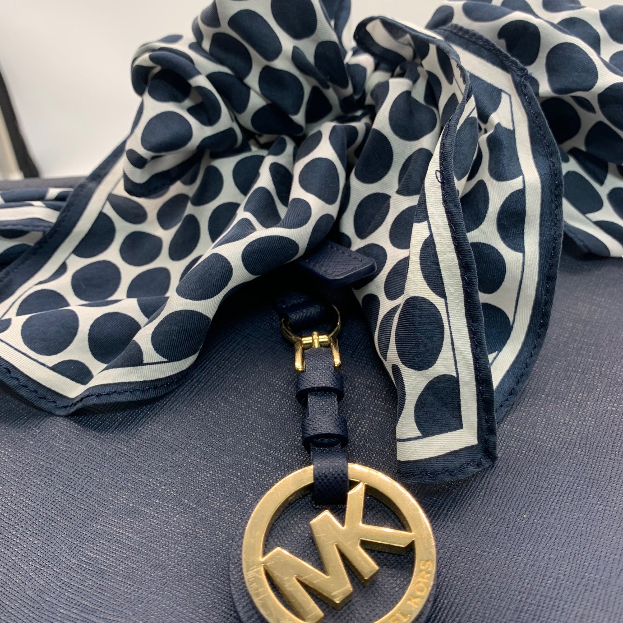 Michael Kors Navy Saffiano Leather Jet Set Scarf Tote