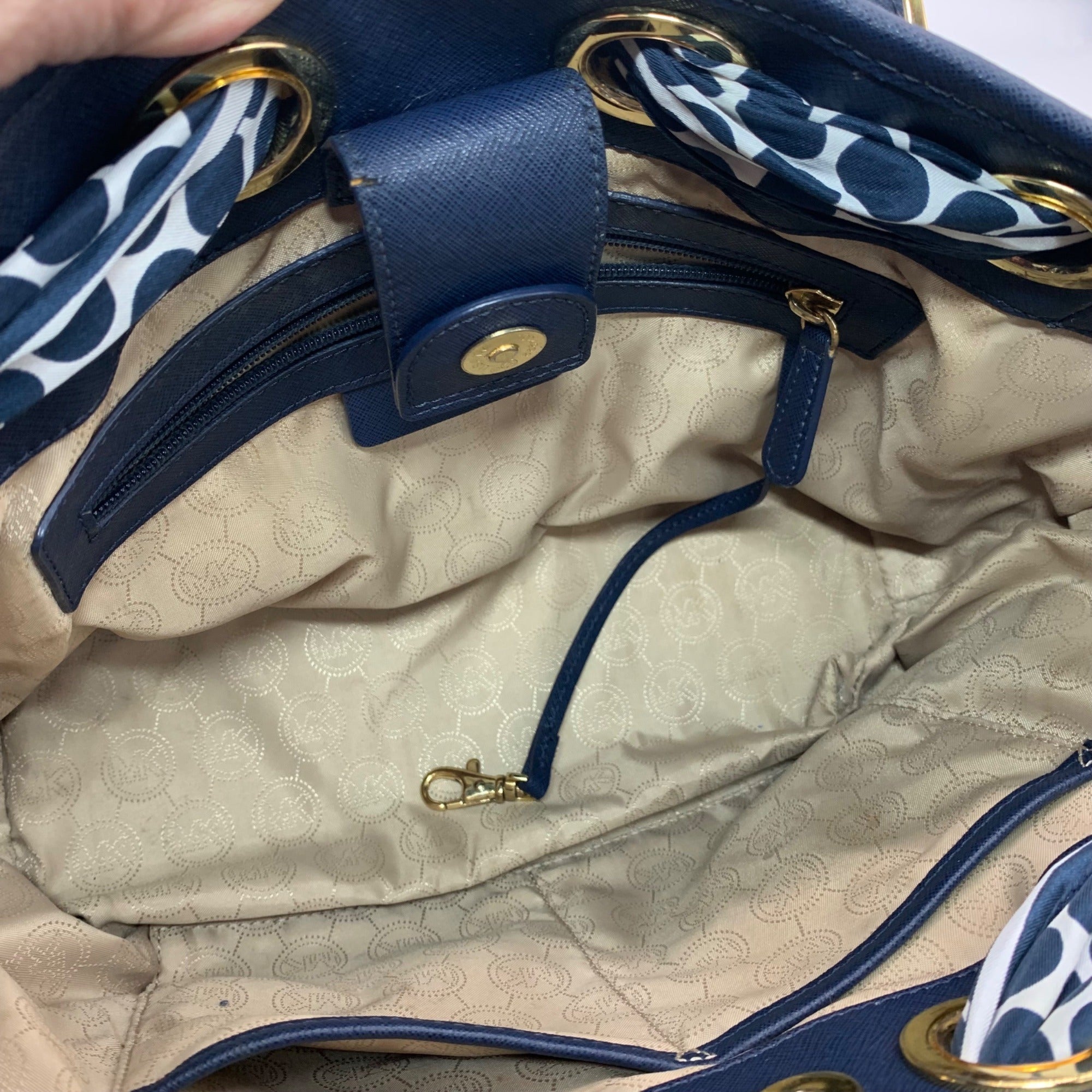 Michael Kors Navy Saffiano Leather Jet Set Scarf Tote