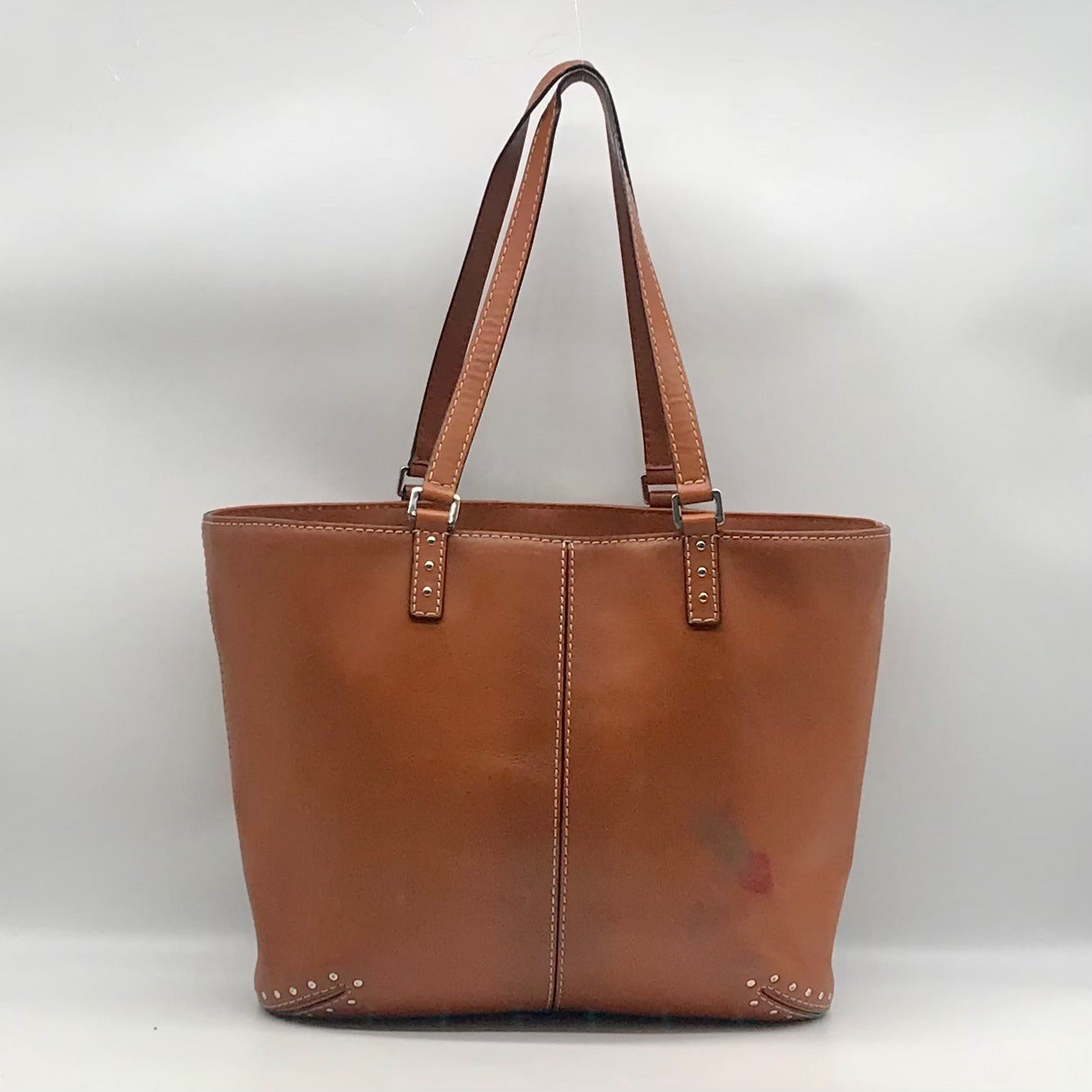 Michael Kors Brown Leather Astor Studded Zip Tote Bag