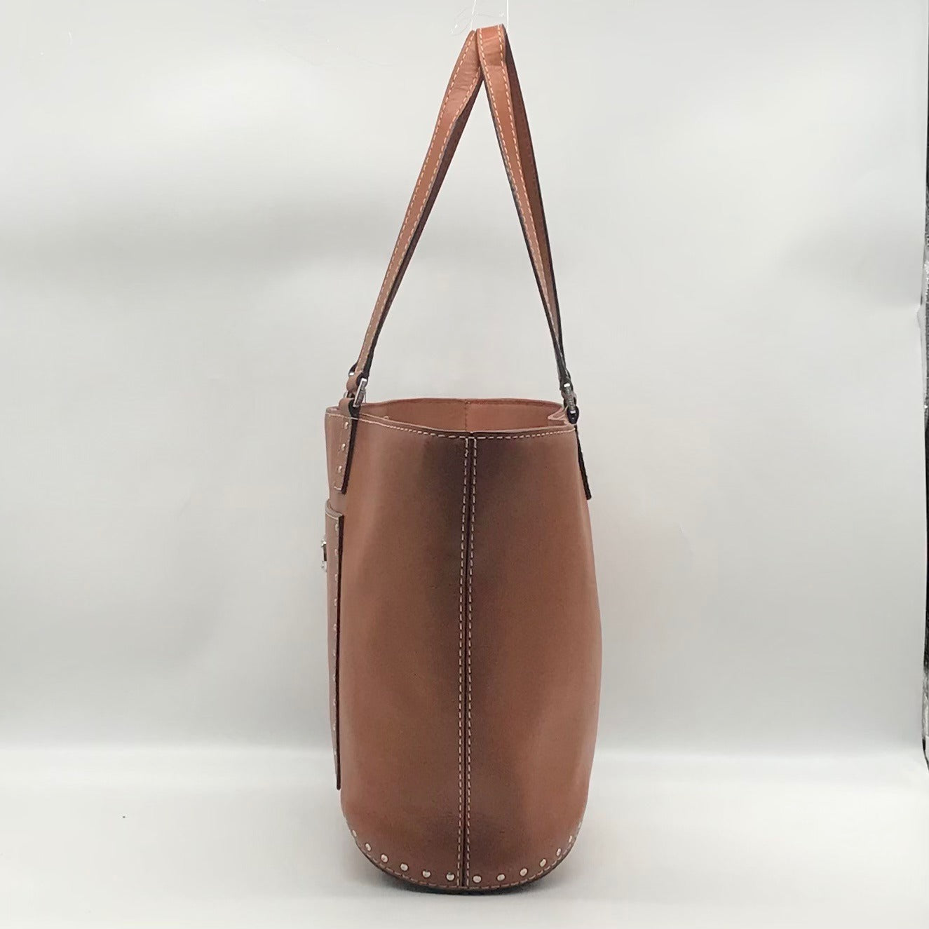 Michael Kors Brown Leather Astor Studded Zip Tote Bag