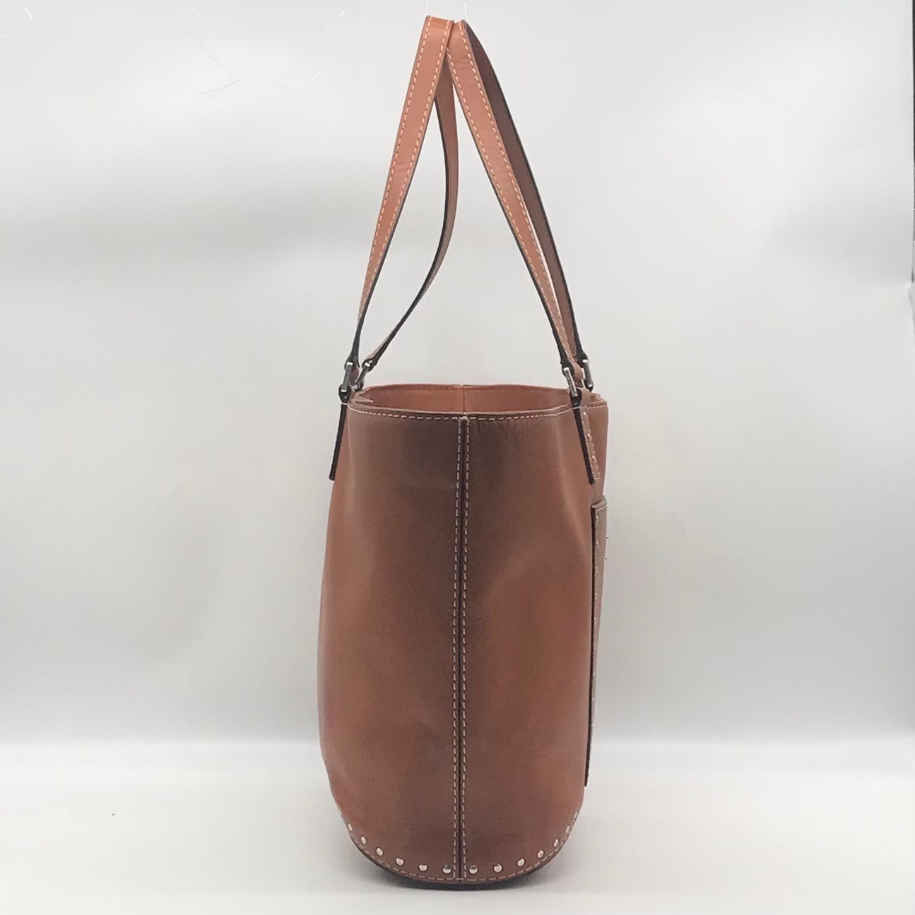 Michael Kors Brown Leather Astor Studded Zip Tote Bag