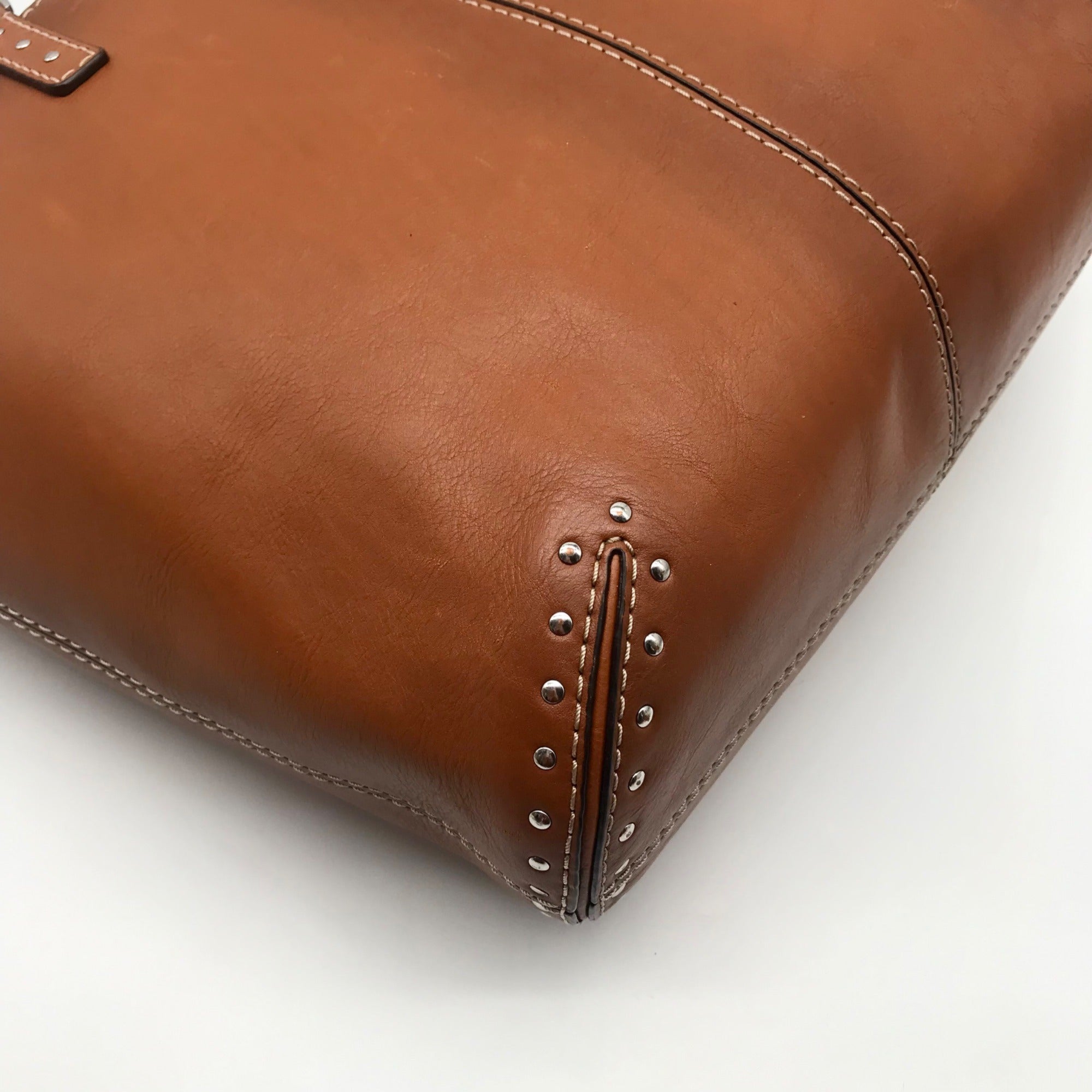Michael Kors Brown Leather Astor Studded Zip Tote Bag