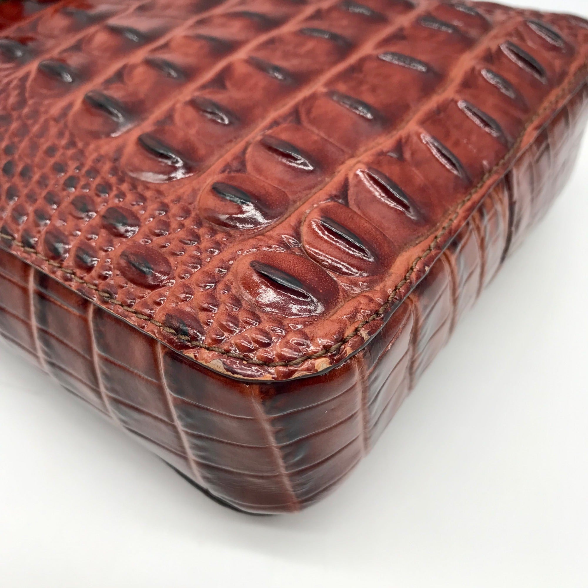 Brahmin Pecan Croc Embossed Leather Marley Crossbody Bag