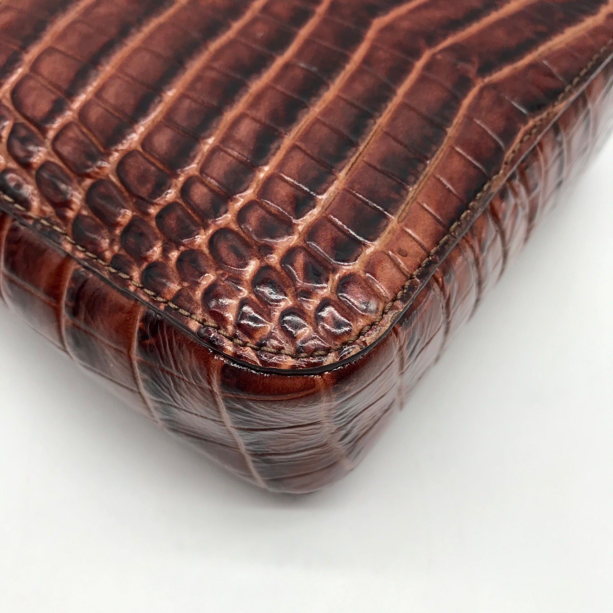 Brahmin Pecan Croc Embossed Leather Marley Crossbody Bag