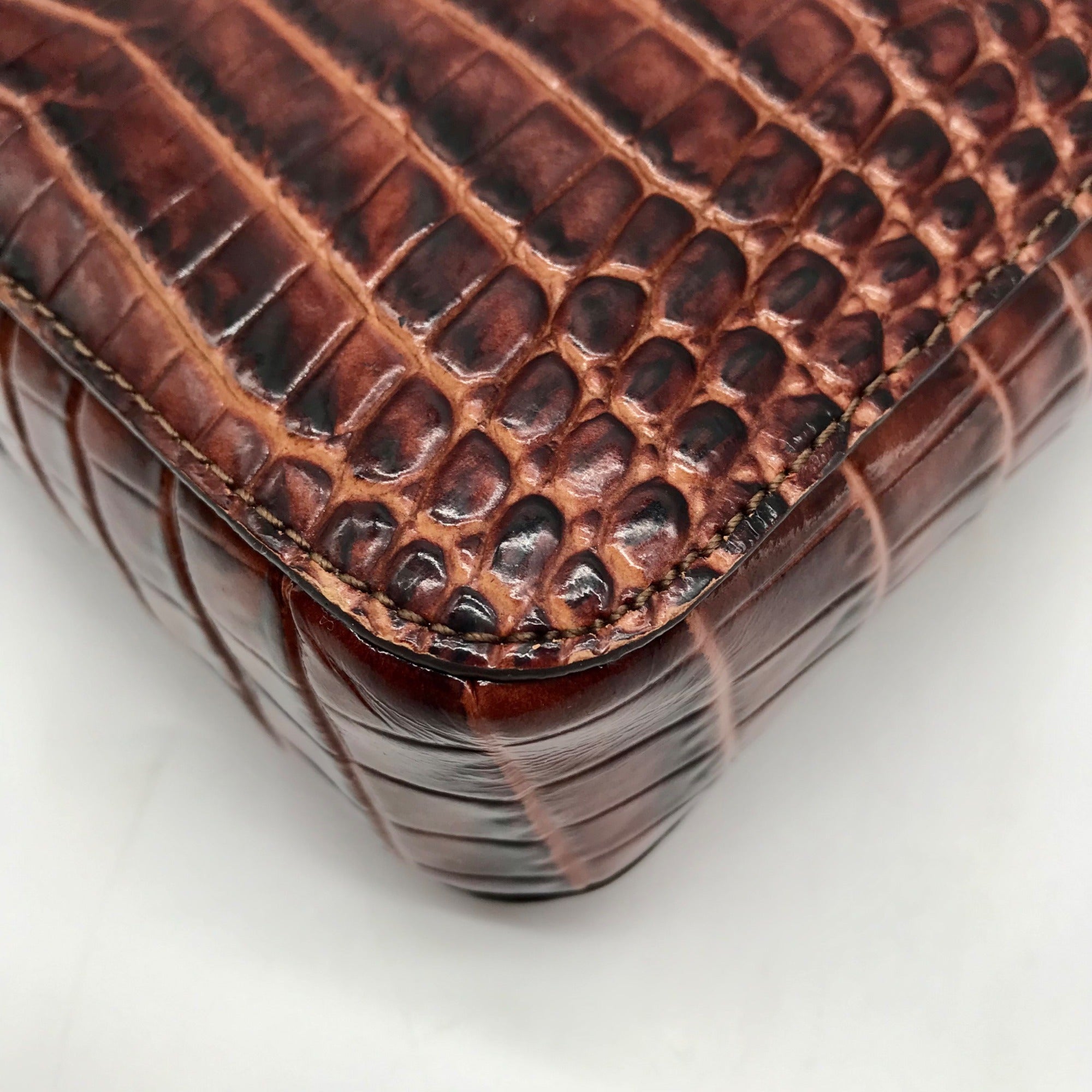 Brahmin Pecan Croc Embossed Leather Marley Crossbody Bag