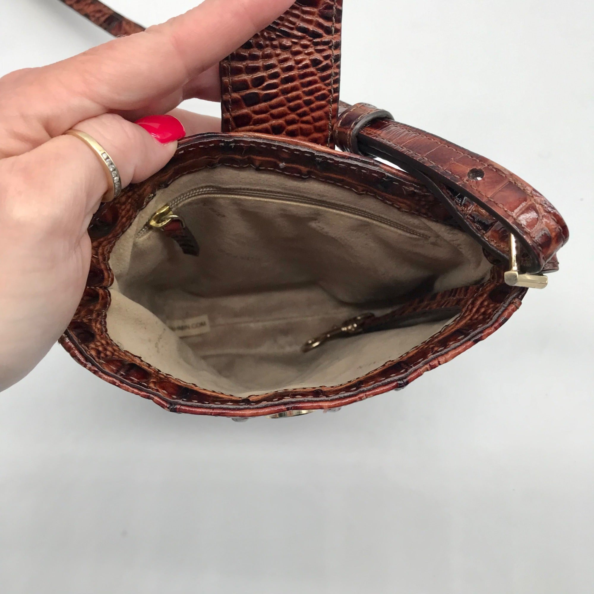 Brahmin Pecan Croc Embossed Leather Marley Crossbody Bag
