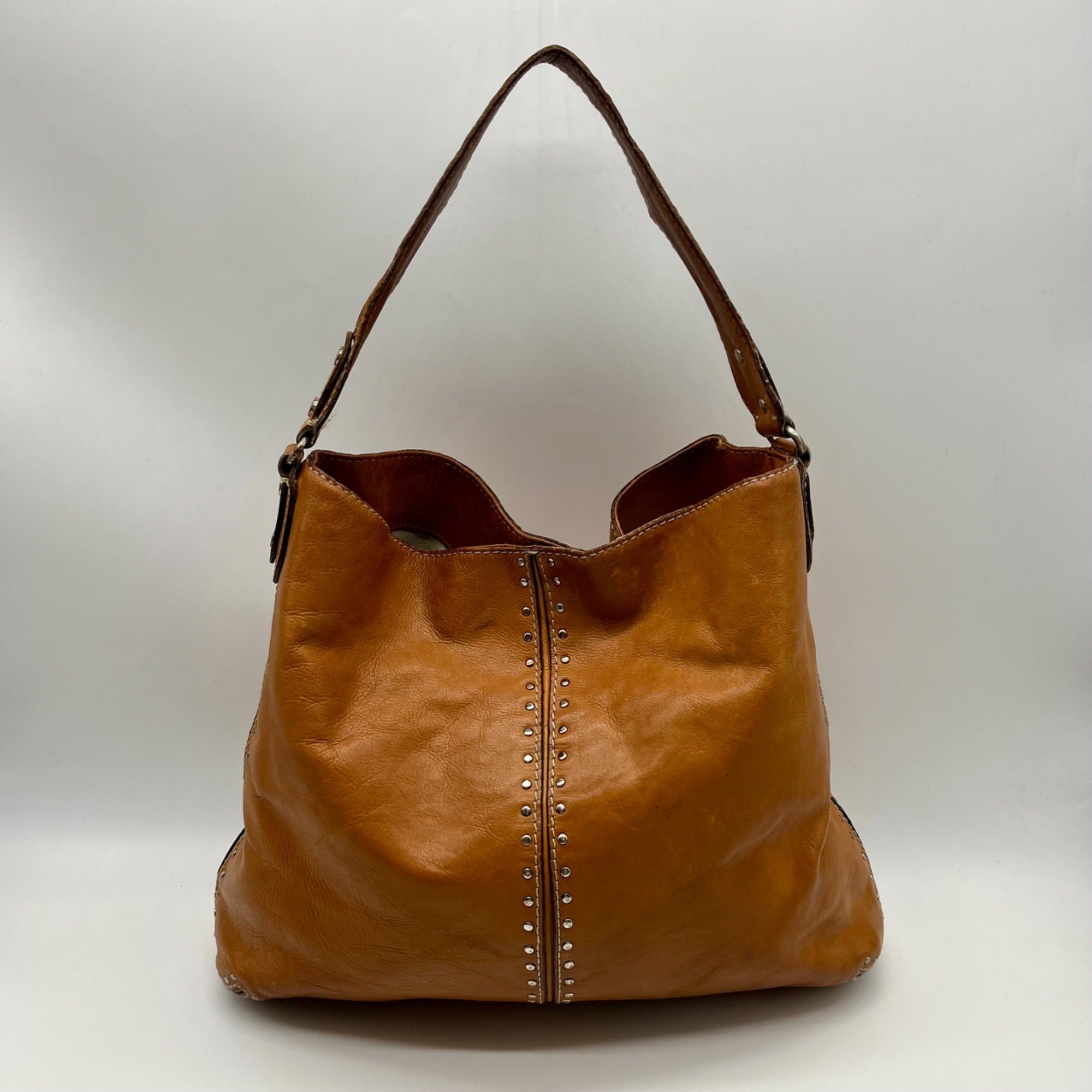 Michael Kors Brown Leather Astor Studded Hobo Shoulder Bag