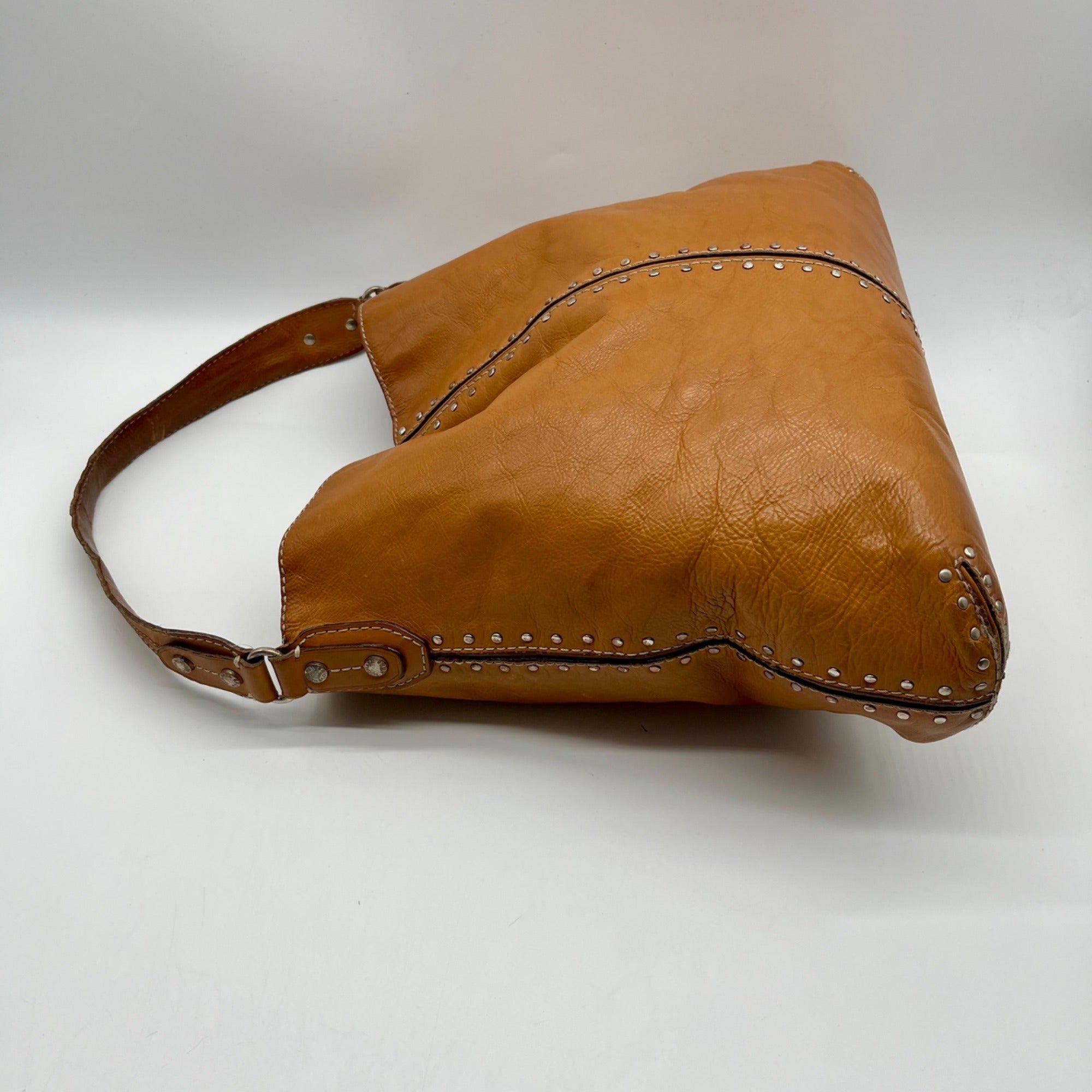 Michael Kors Brown Leather Astor Studded Hobo Shoulder Bag