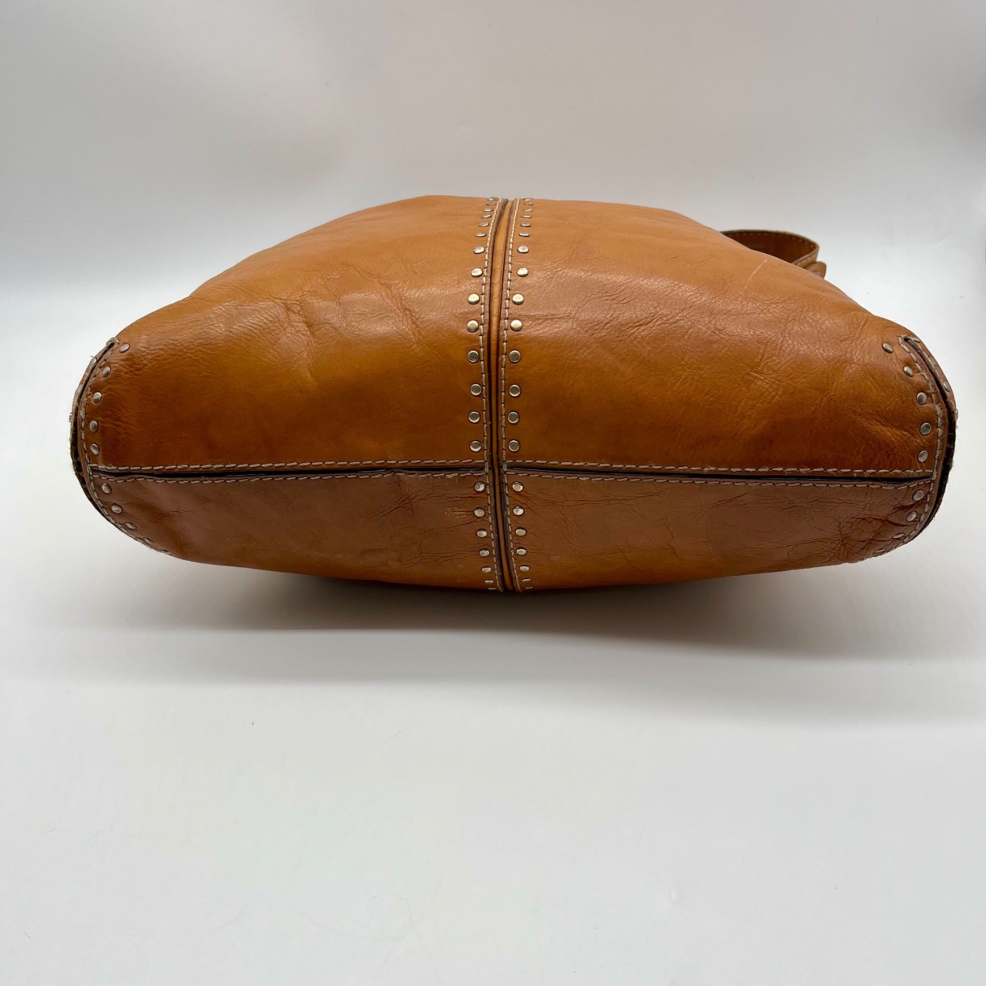 Michael Kors Brown Leather Astor Studded Hobo Shoulder Bag