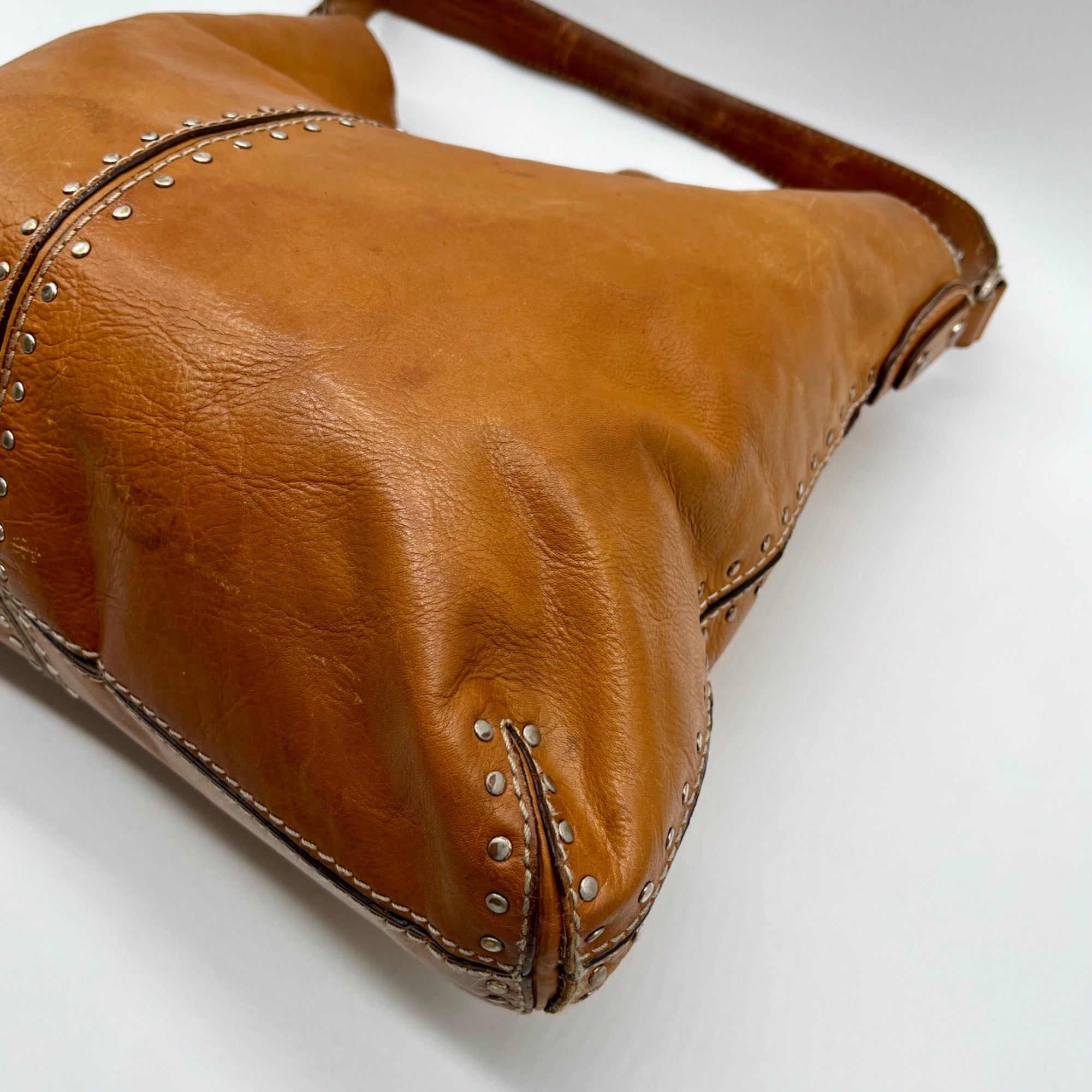 Michael Kors Brown Leather Astor Studded Hobo Shoulder Bag