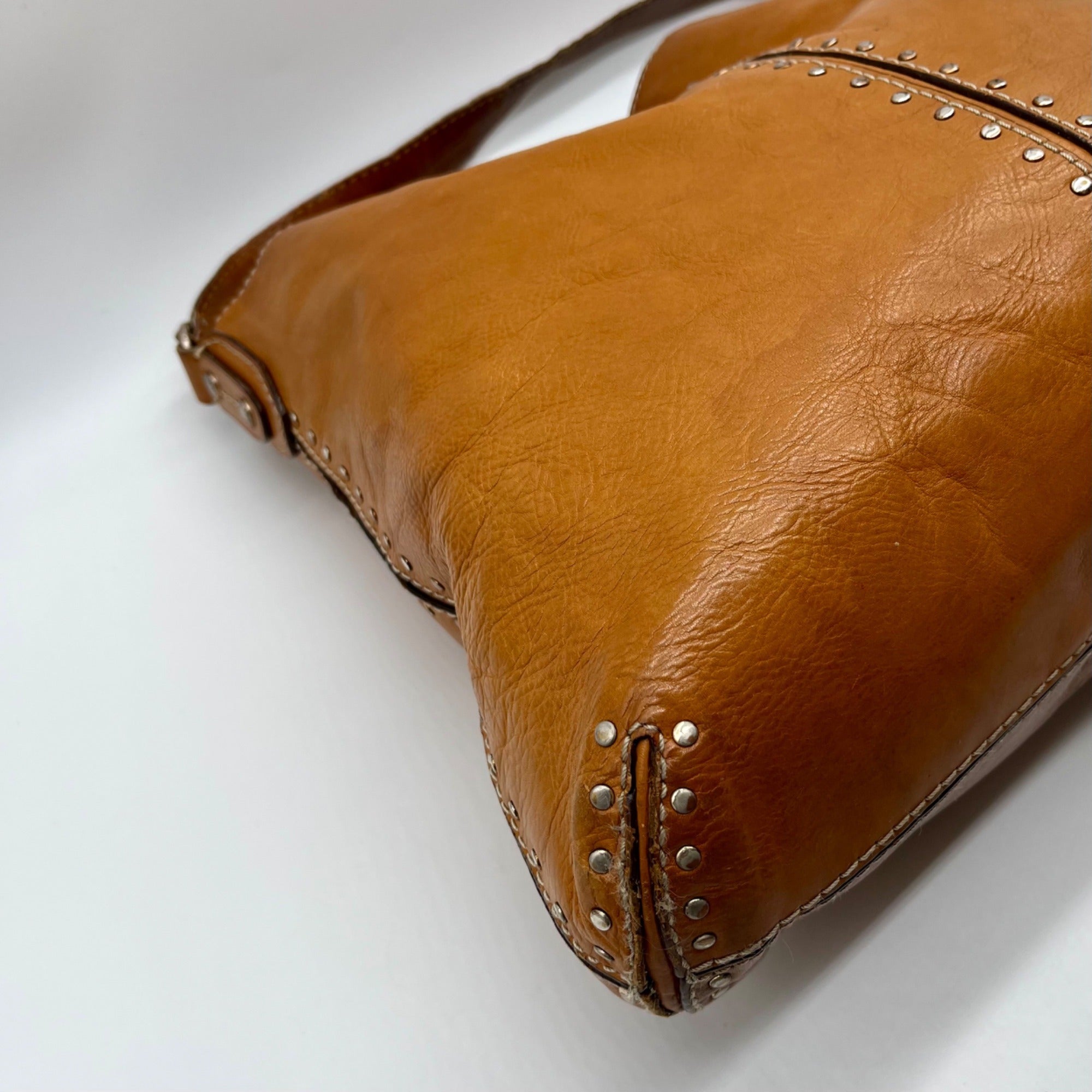 Michael Kors Brown Leather Astor Studded Hobo Shoulder Bag