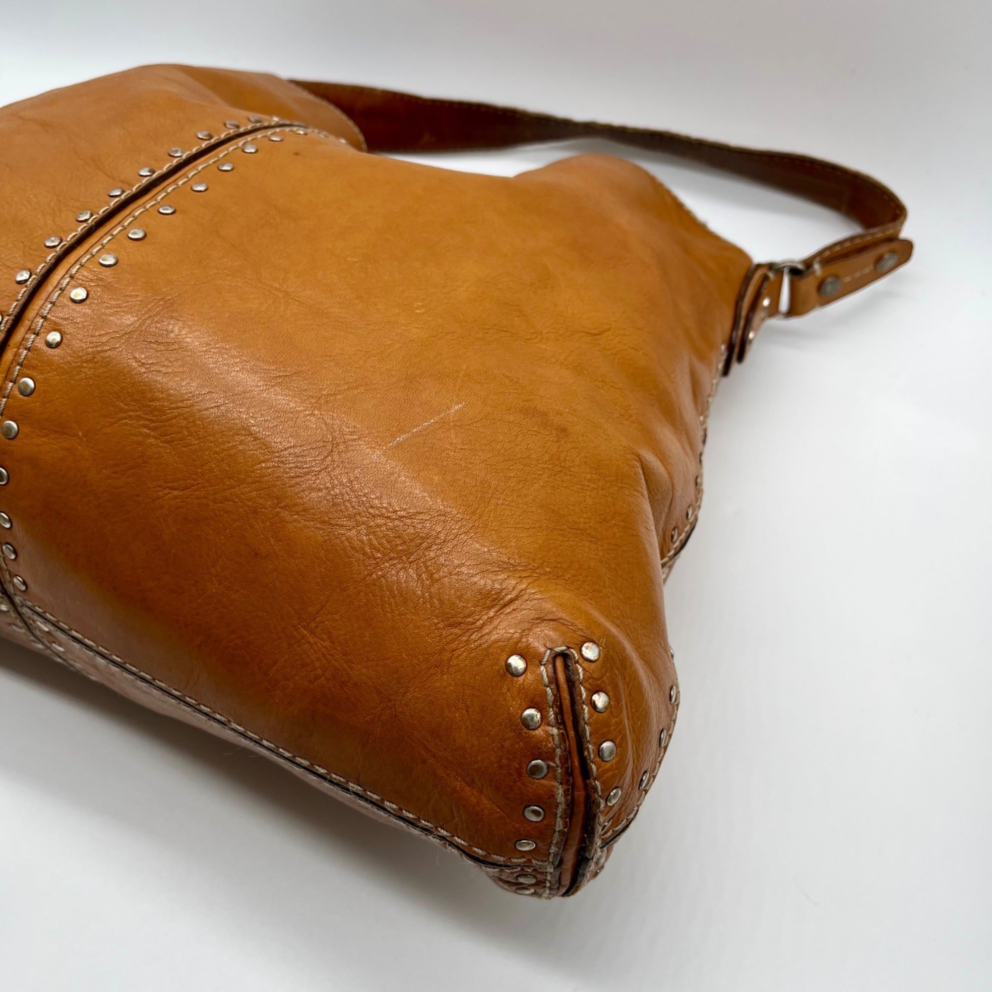Michael Kors Brown Leather Astor Studded Hobo Shoulder Bag