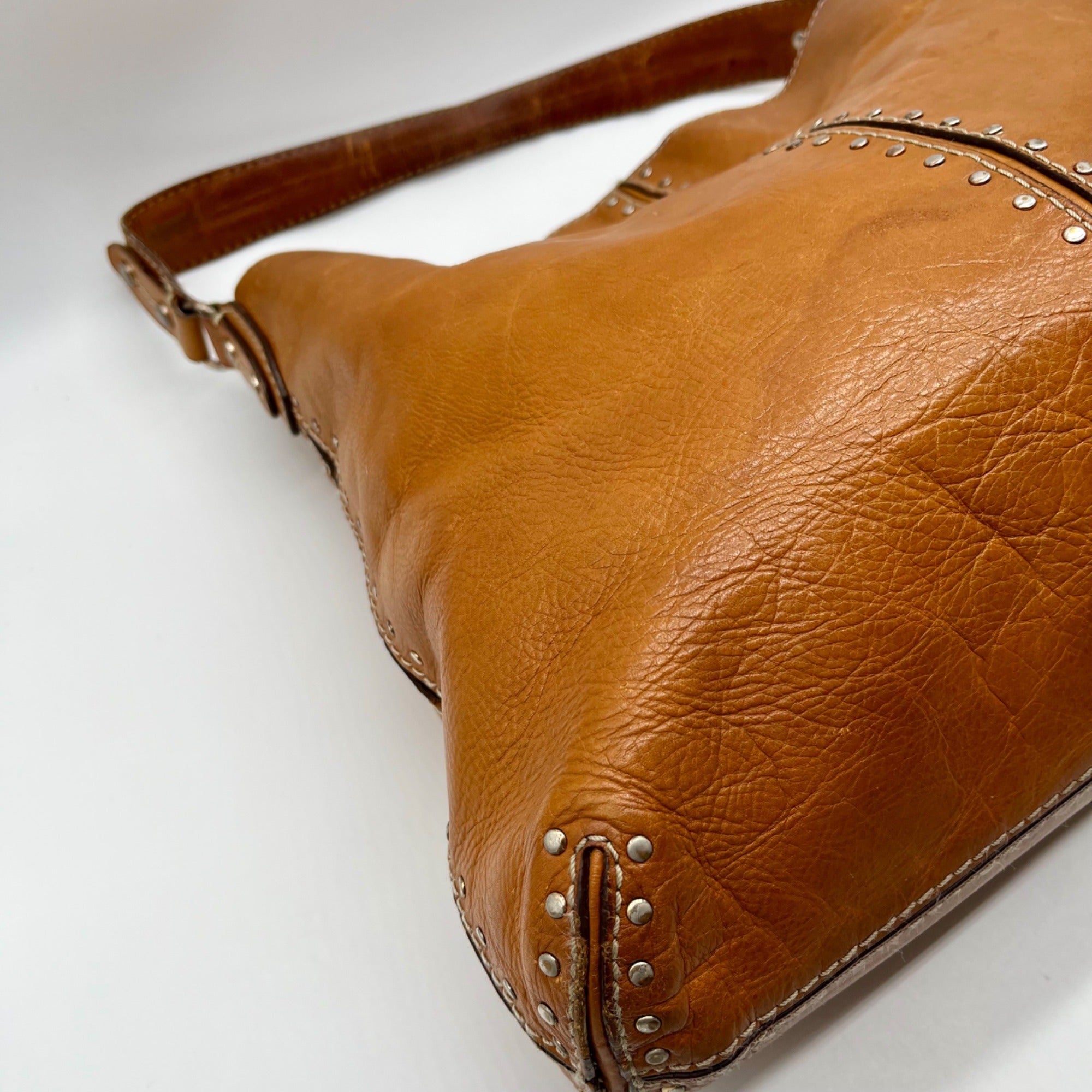 Michael Kors Brown Leather Astor Studded Hobo Shoulder Bag