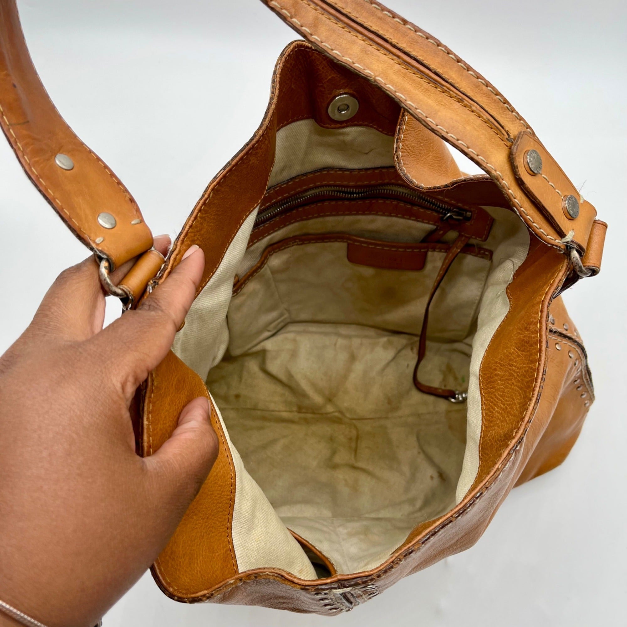 Michael Kors Brown Leather Astor Studded Hobo Shoulder Bag