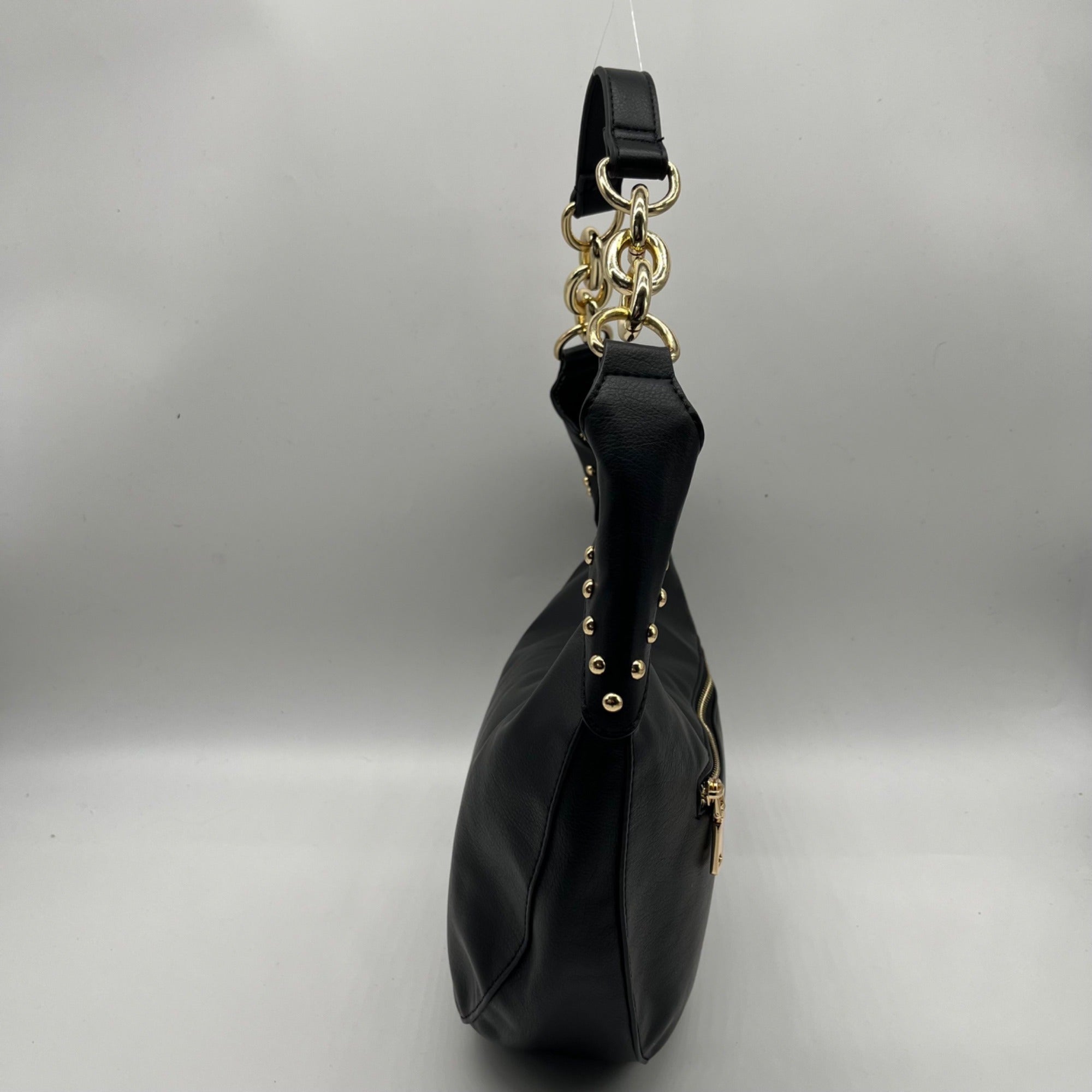 I.N.C. International Concepts Black Faux Leather Giannaa Medium Stud Hobo Bag