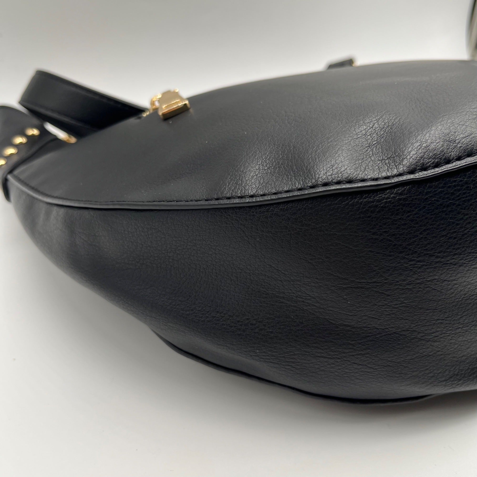 I.N.C. International Concepts Black Faux Leather Giannaa Medium Stud Hobo Bag
