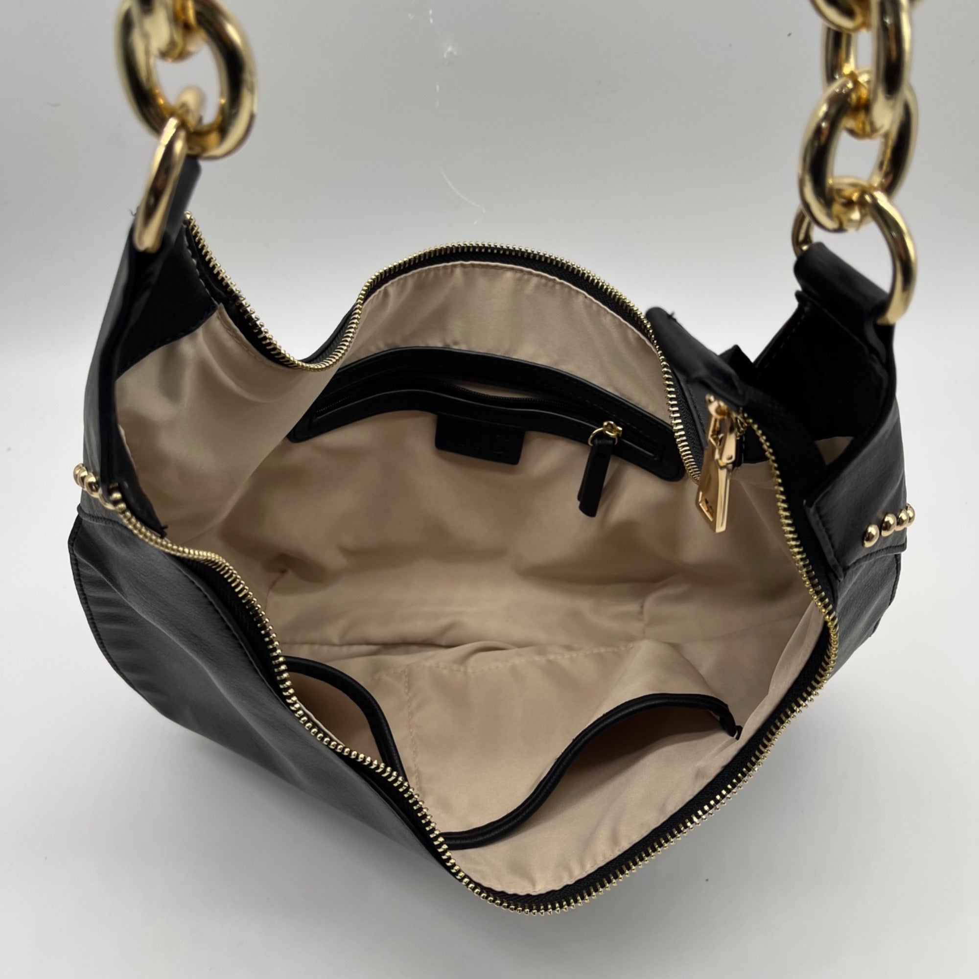 I.N.C. International Concepts Black Faux Leather Giannaa Medium Stud Hobo Bag