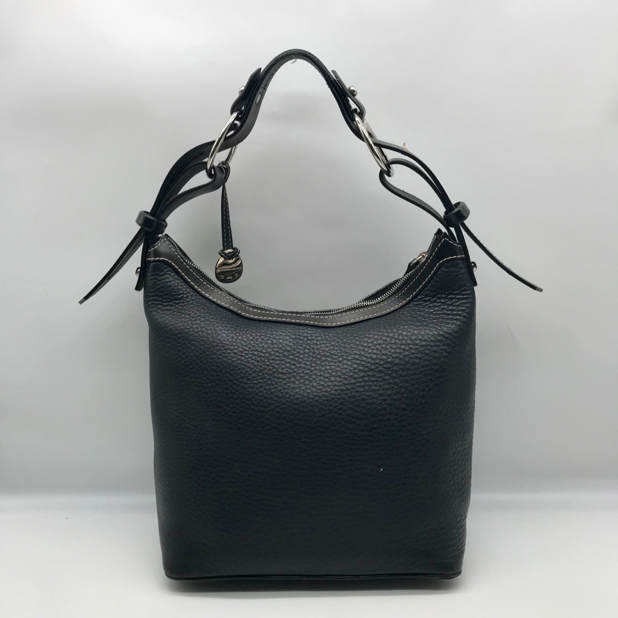 Dooney &amp; Bourke Black Pebbled Leather East West Hobo Bag