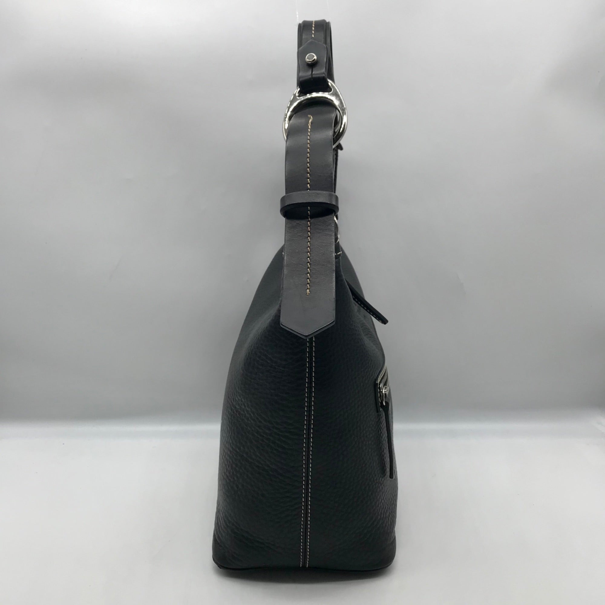 Dooney &amp; Bourke Black Pebbled Leather East West Hobo Bag