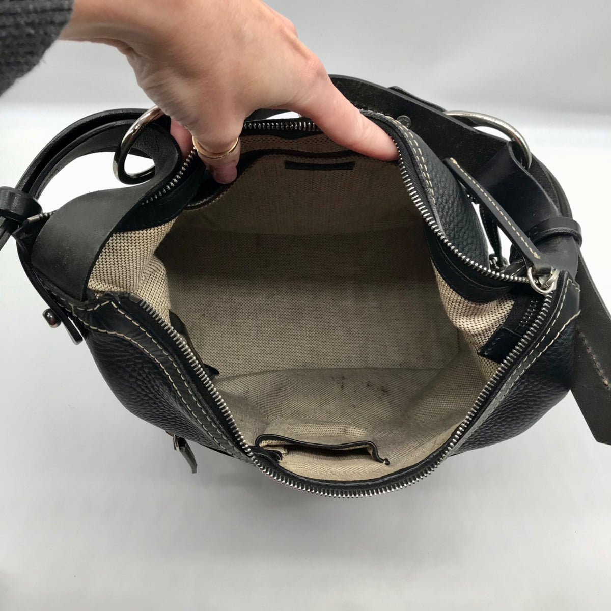 Dooney &amp; Bourke Black Pebbled Leather East West Hobo Bag
