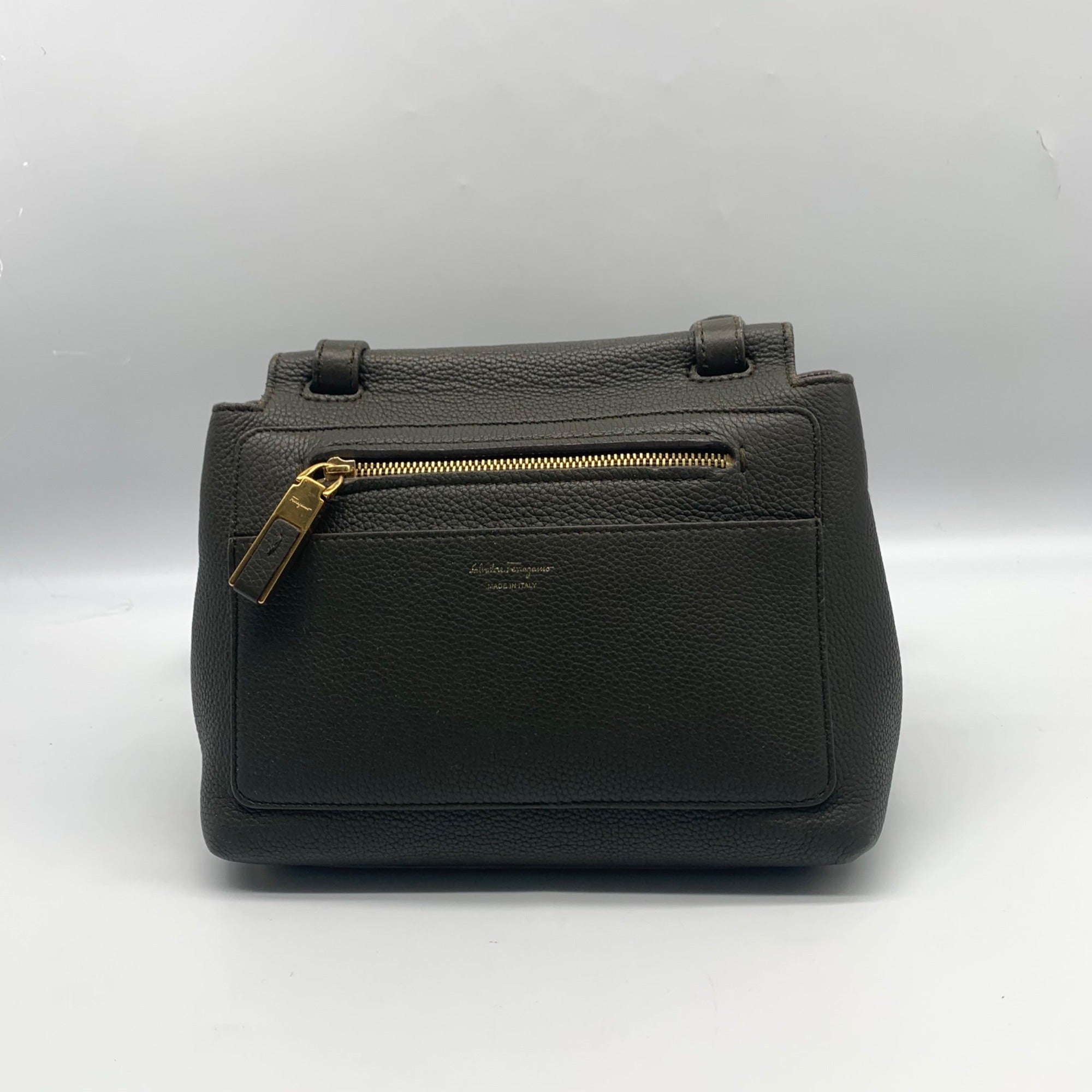 Salvatore Ferragamo Gray Pebbled Leather Gancio Crossbody