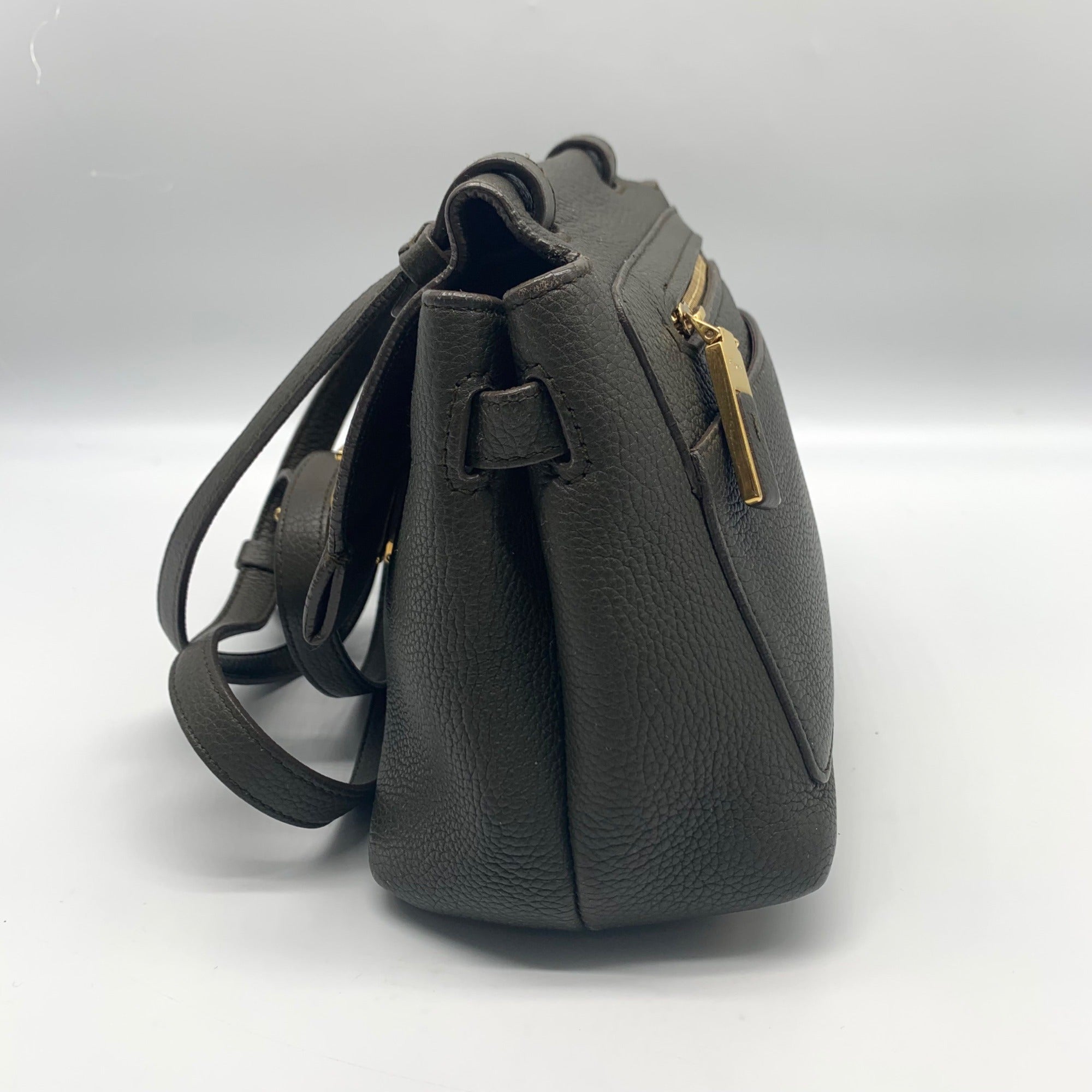 Salvatore Ferragamo Gray Pebbled Leather Gancio Crossbody