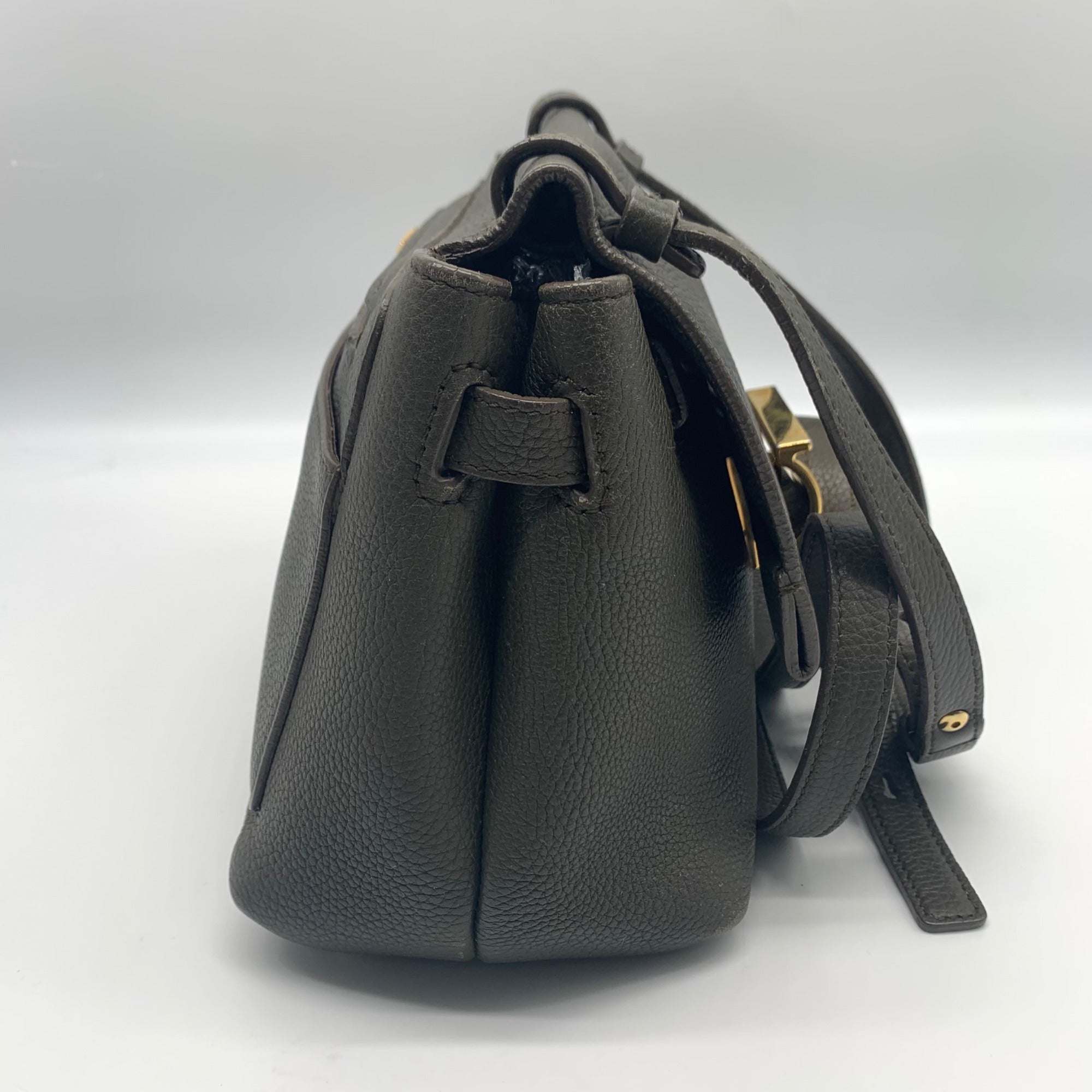 Salvatore Ferragamo Gray Pebbled Leather Gancio Crossbody