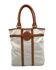 Tory Burch Ivory And Brown Canvas & Leather North South Tote Bag