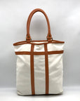 Tory Burch Ivory And Brown Canvas & Leather North South Tote Bag