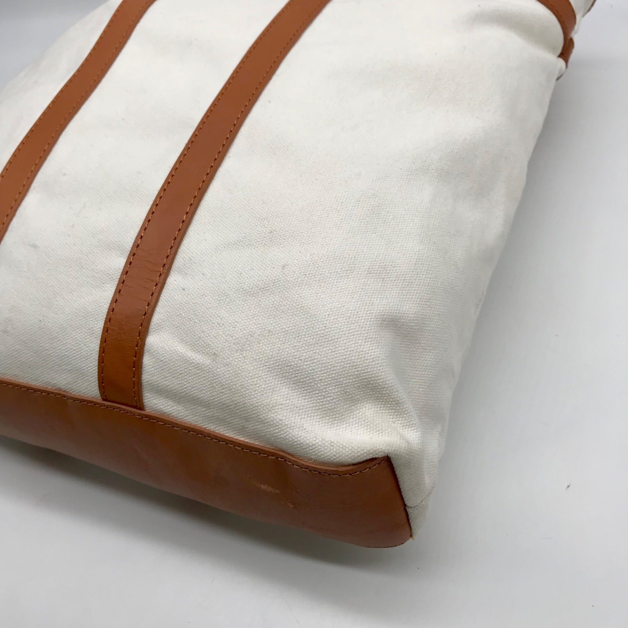 Tory Burch Ivory And Brown Canvas &amp; Leather North South Tote Bag