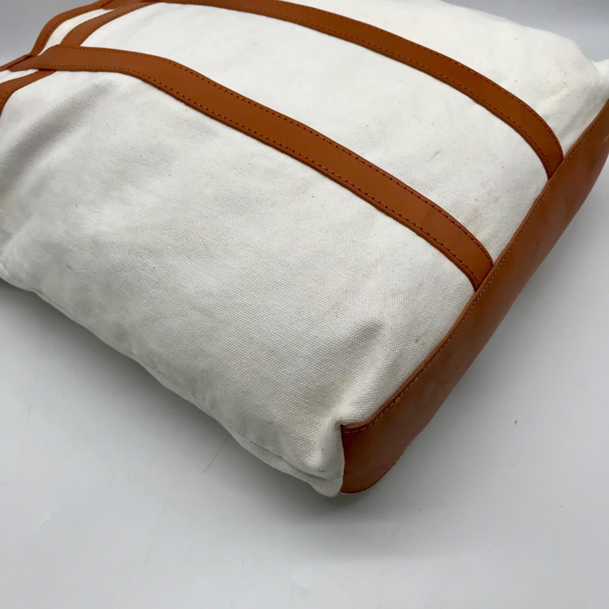 Tory Burch Ivory And Brown Canvas &amp; Leather North South Tote Bag