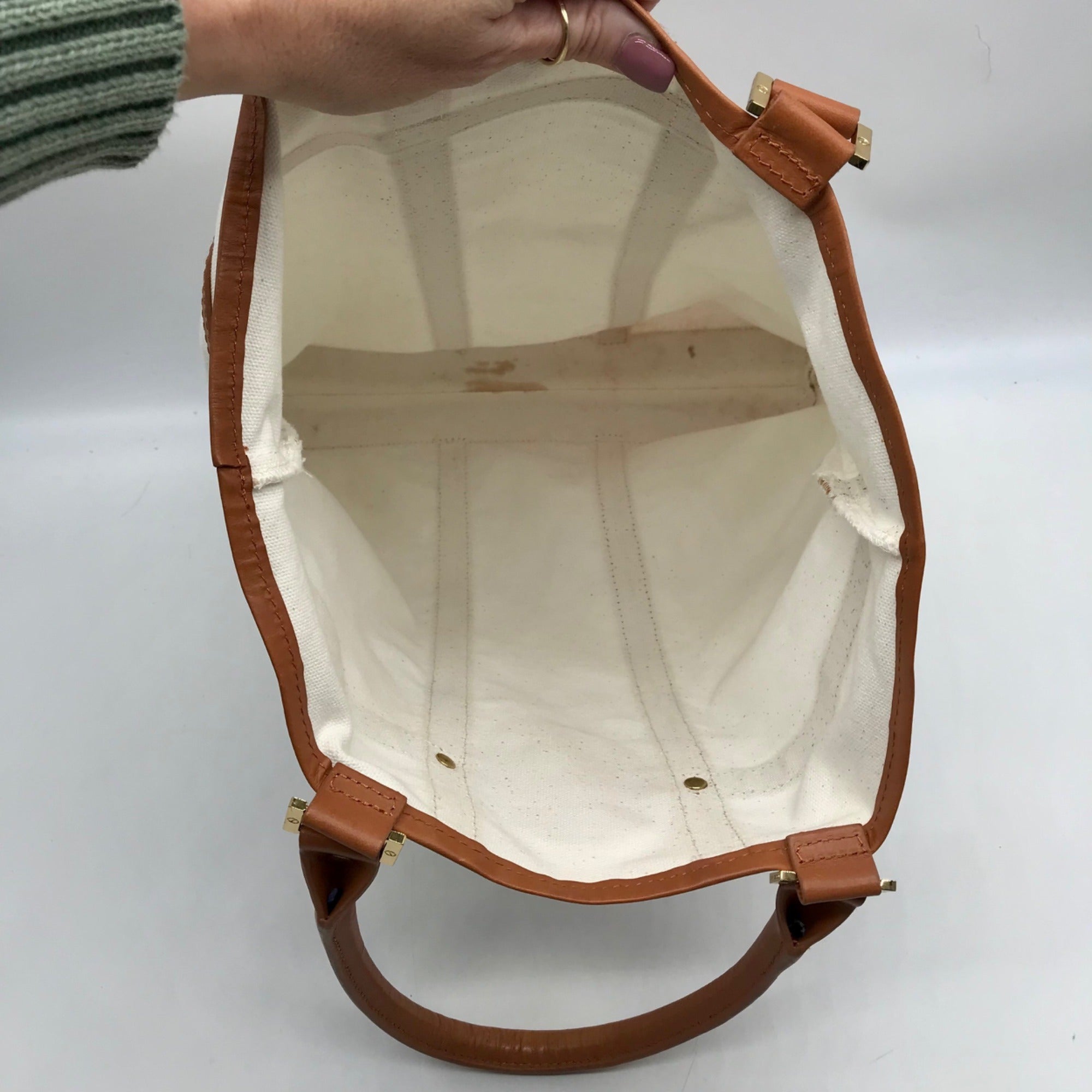 Tory Burch Ivory And Brown Canvas &amp; Leather North South Tote Bag