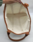 Tory Burch Ivory And Brown Canvas & Leather North South Tote Bag