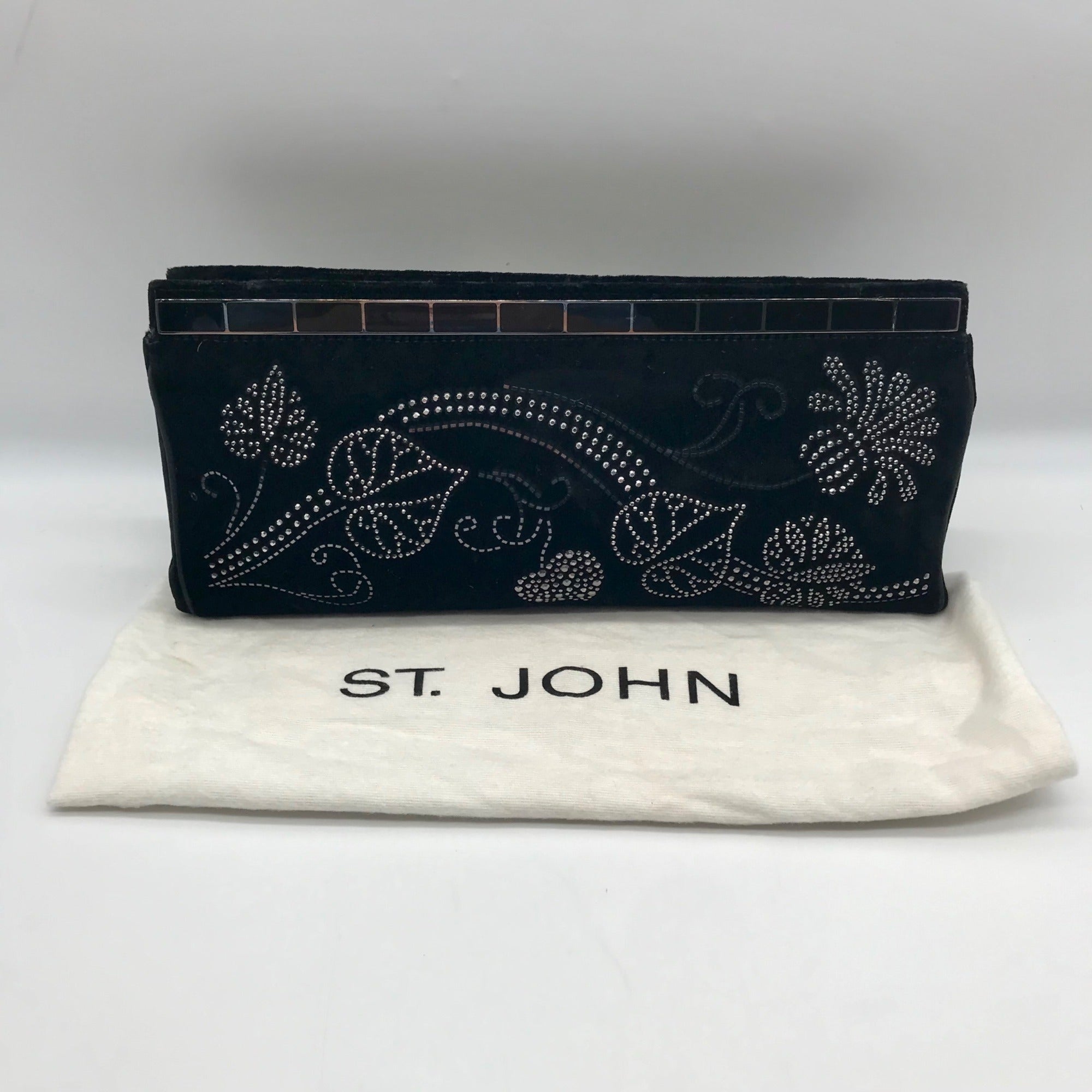 St. John Black Rhinestone Embellished Evening Clutch
