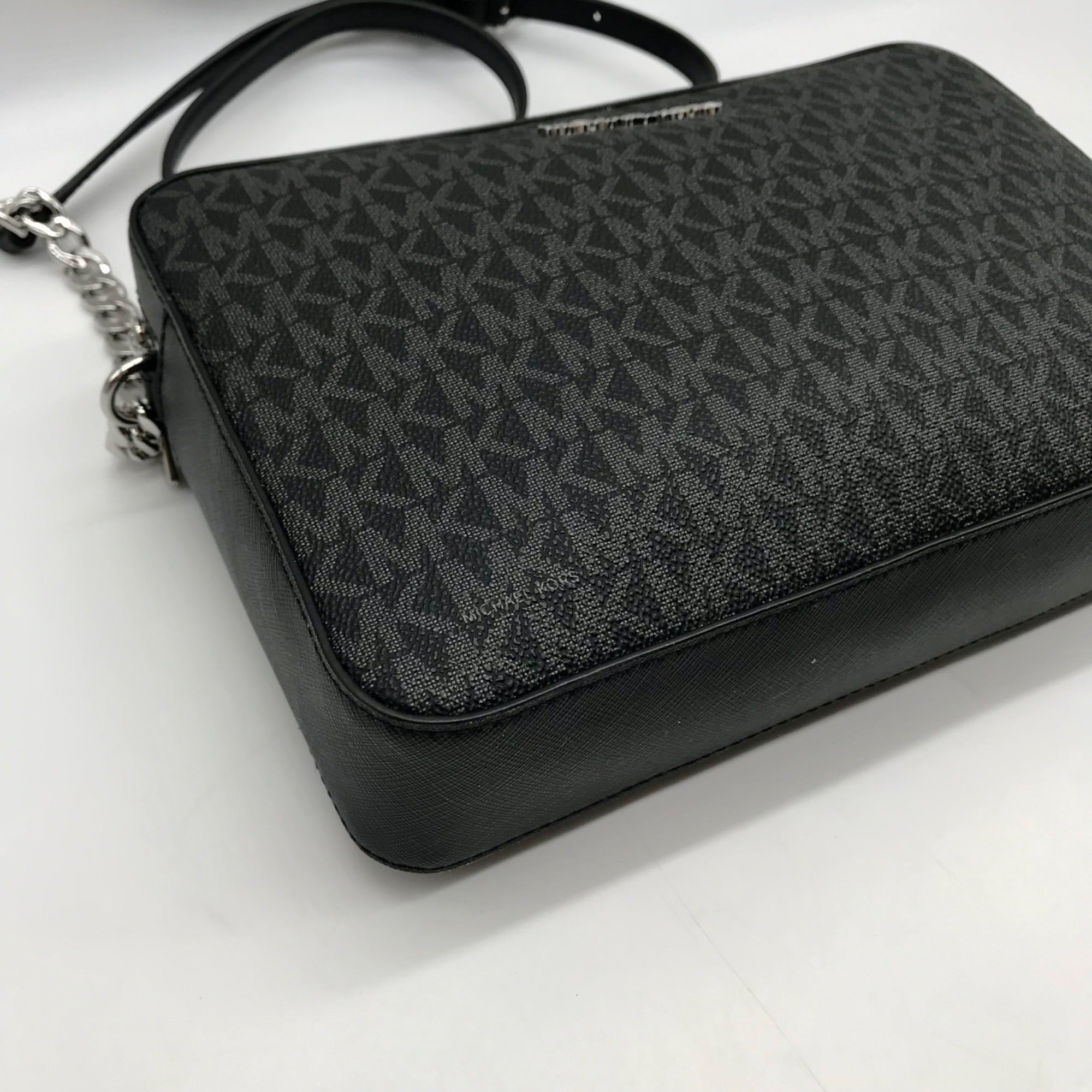 Michael Kors Black Logo Monogram Canvas Jet Set Crossbody