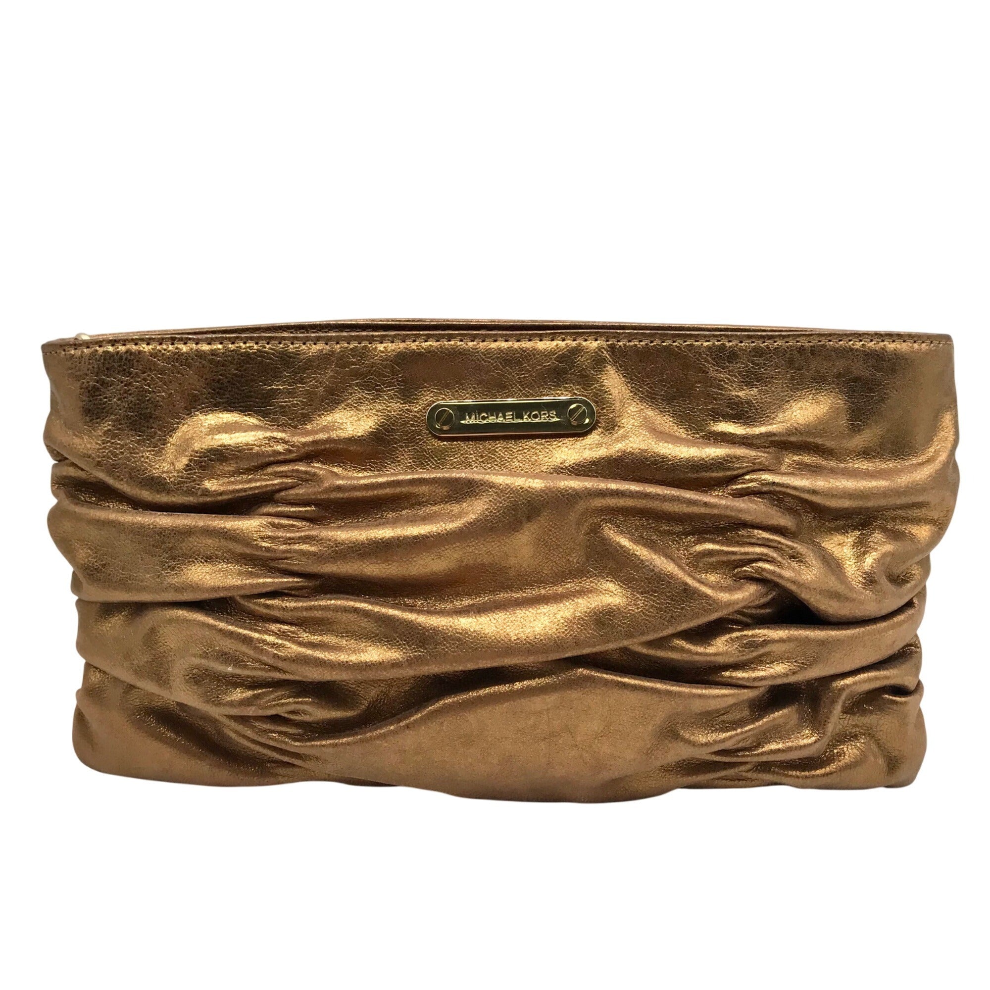Michael Kors Bronze Leather Ruched Clutch Bag