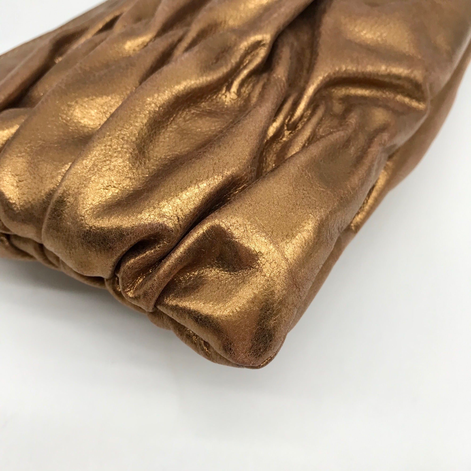Michael Kors Bronze Leather Ruched Clutch Bag