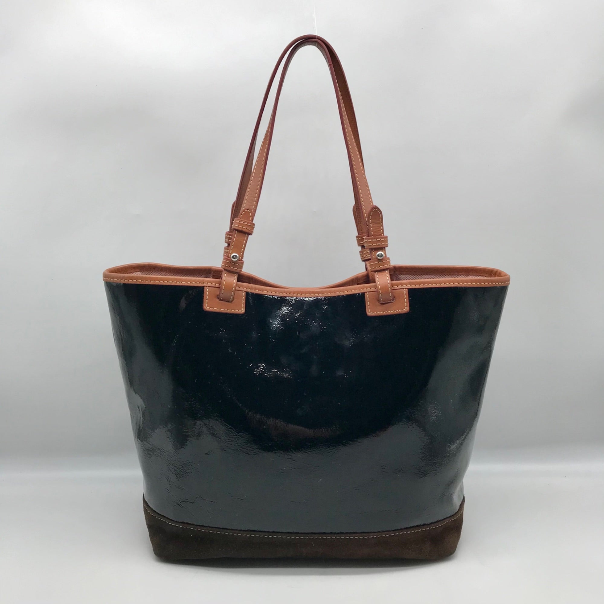 Dooney &amp; Bourke Black Patent Leather &amp; Suede Tote Bag