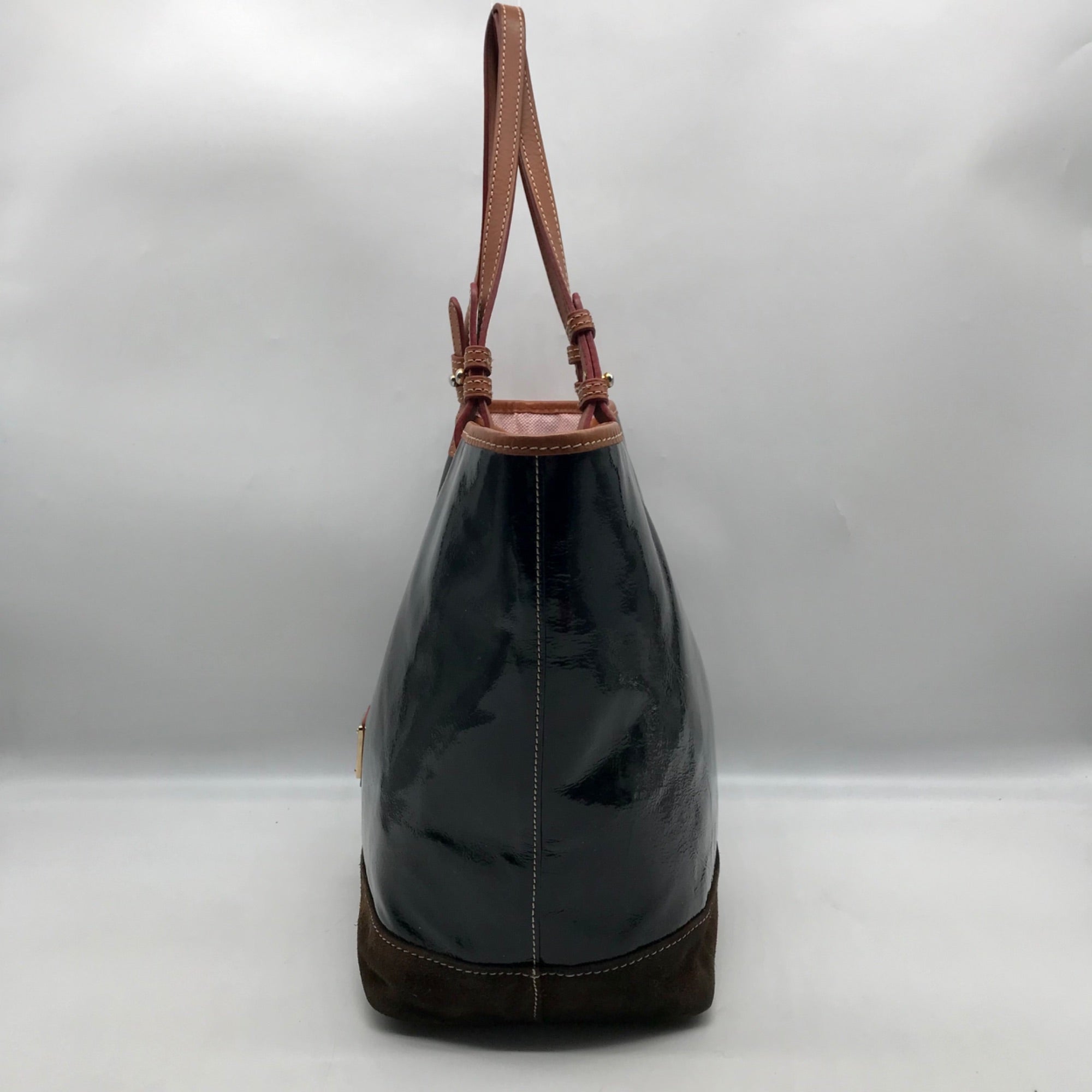 Dooney &amp; Bourke Black Patent Leather &amp; Suede Tote Bag