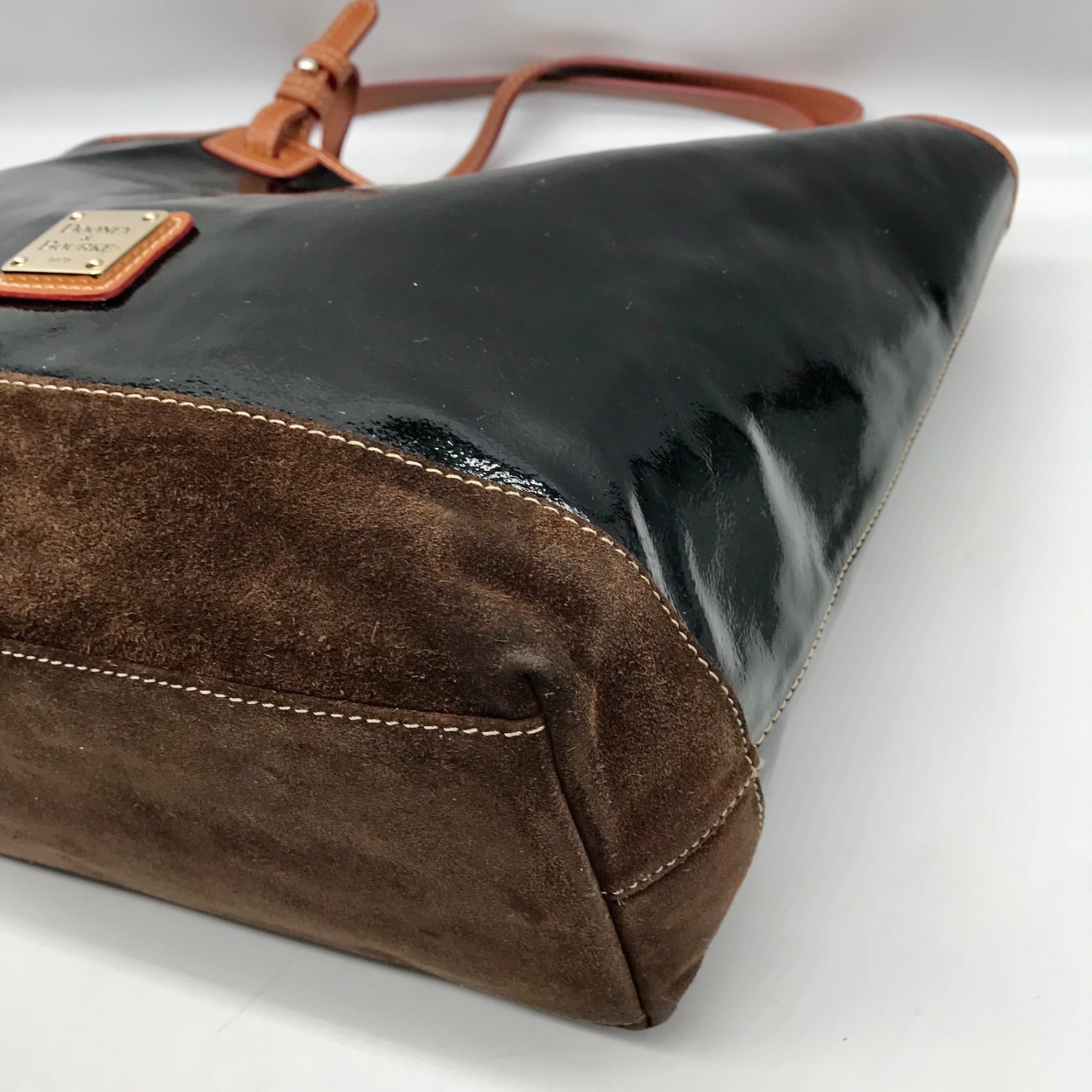 Dooney &amp; Bourke Black Patent Leather &amp; Suede Tote Bag