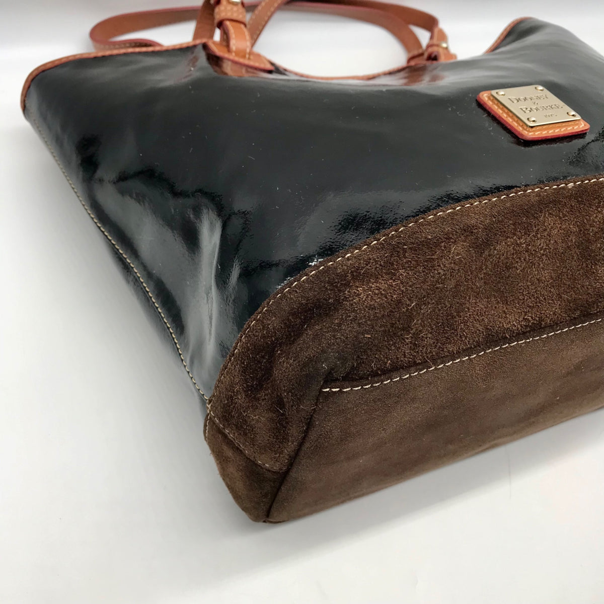 Dooney &amp; Bourke Black Patent Leather &amp; Suede Tote Bag