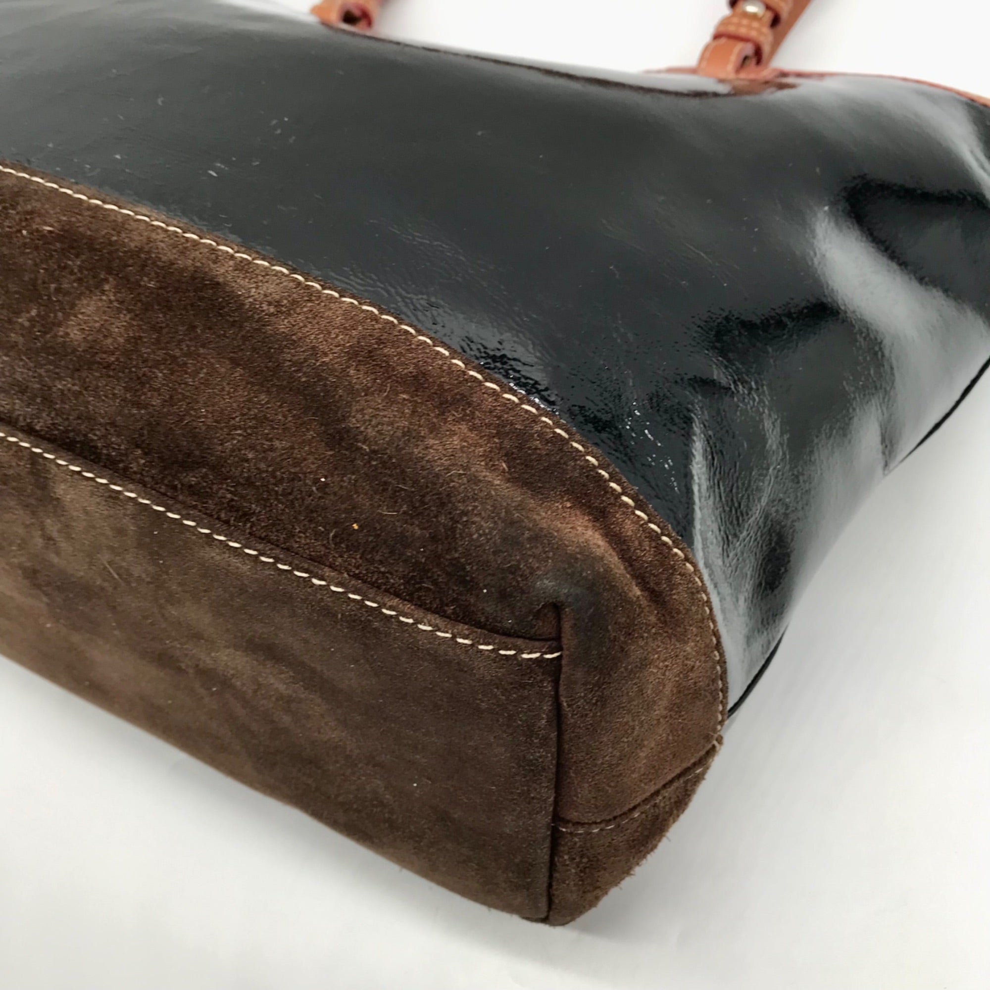 Dooney &amp; Bourke Black Patent Leather &amp; Suede Tote Bag